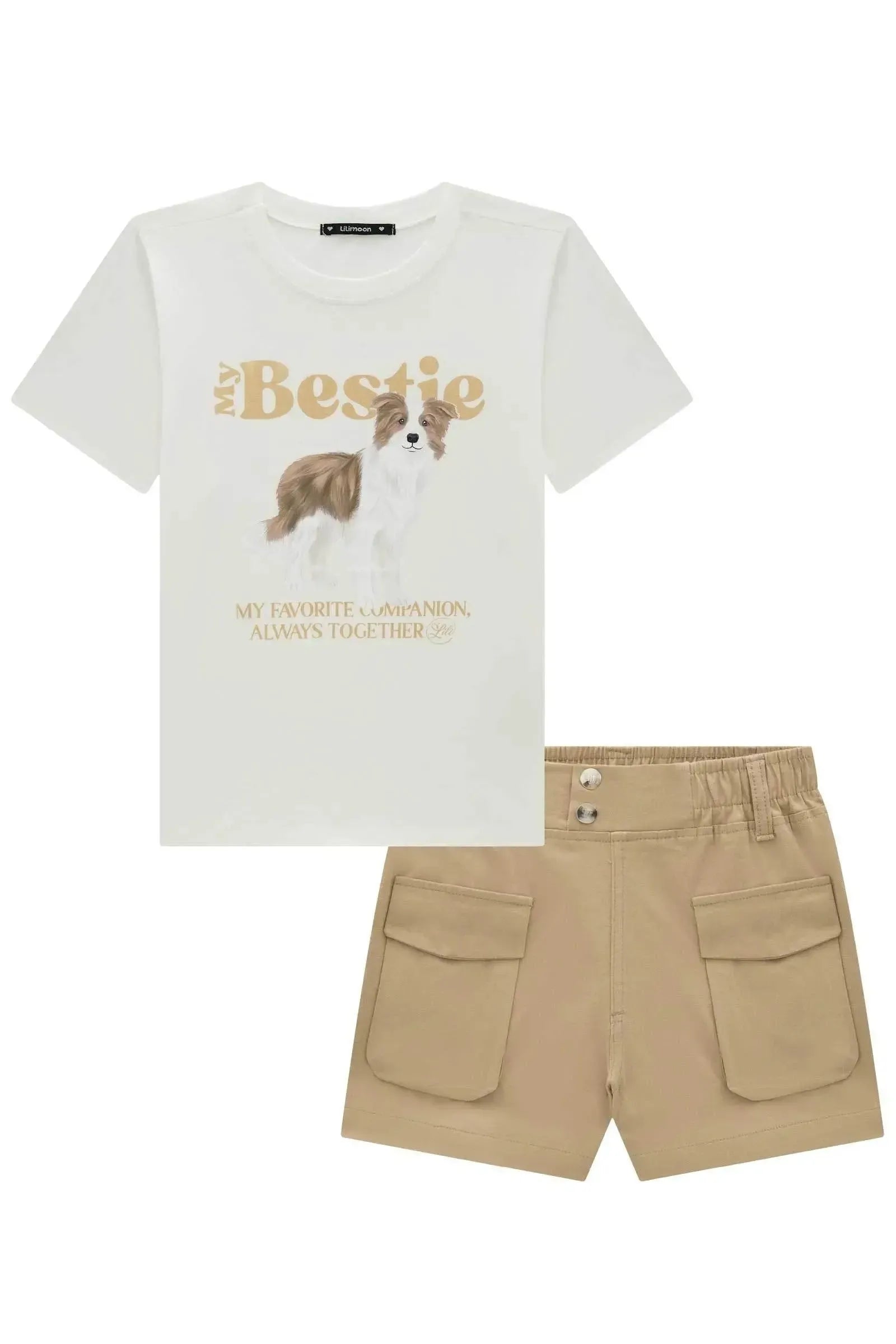 Conjunto de Camiseta Comfy em Meia Malha e Shorts em Sarja com Elastano 96245 Lilimoon Teen Menina