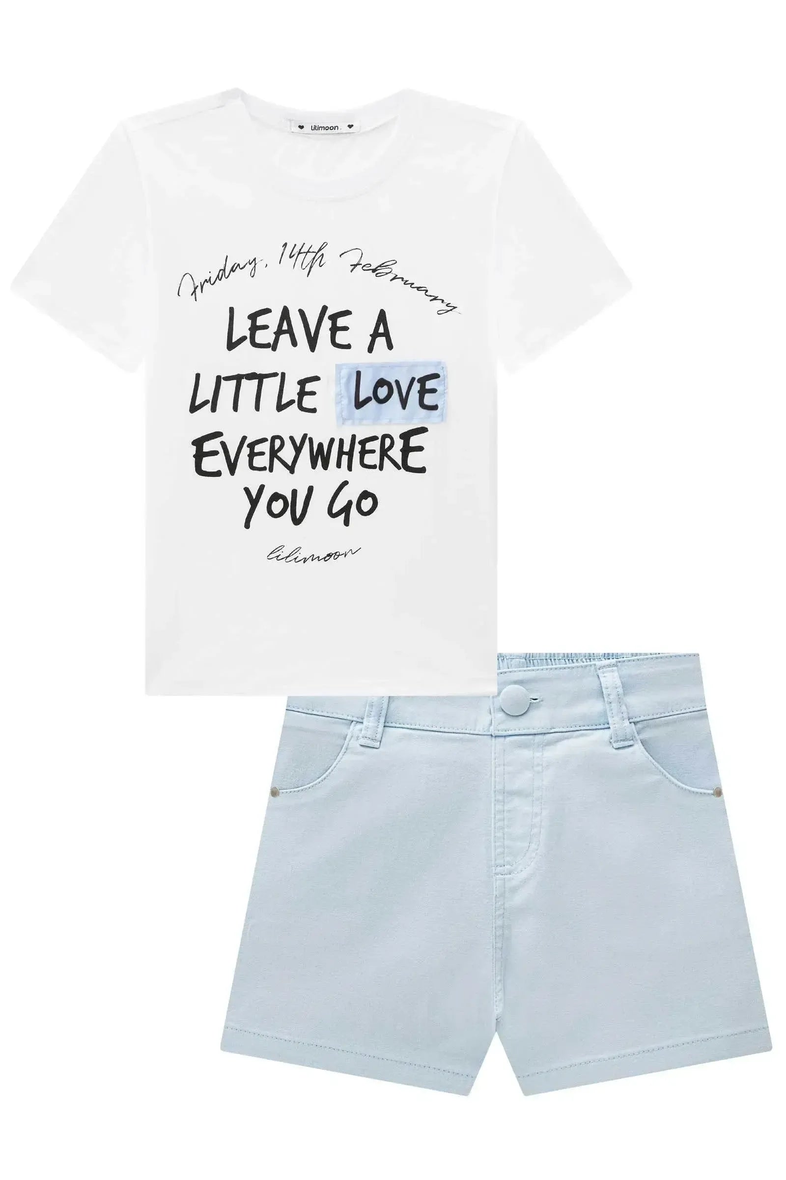 Conjunto de Camiseta Comfy em Meia Malha e Shorts em Sarja com Elastano 96303 Lilimoon Teen Menina