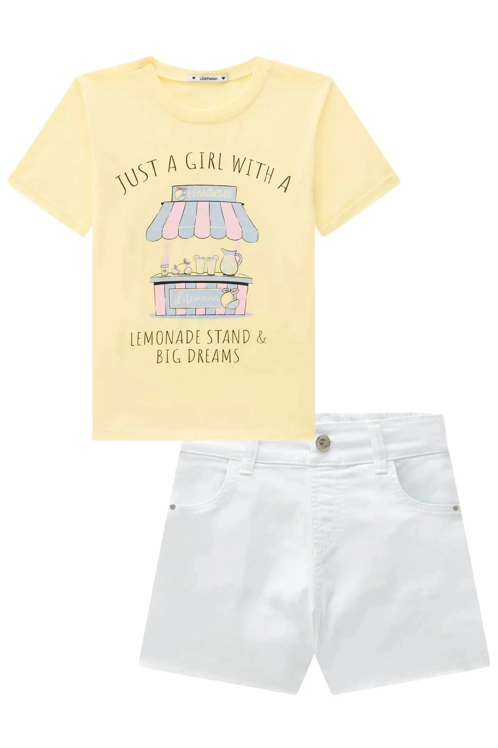 Conjunto de Camiseta Comfy em Meia Malha e Shorts em Sarja com Elastano 96310 Lilimoon Teen Menina