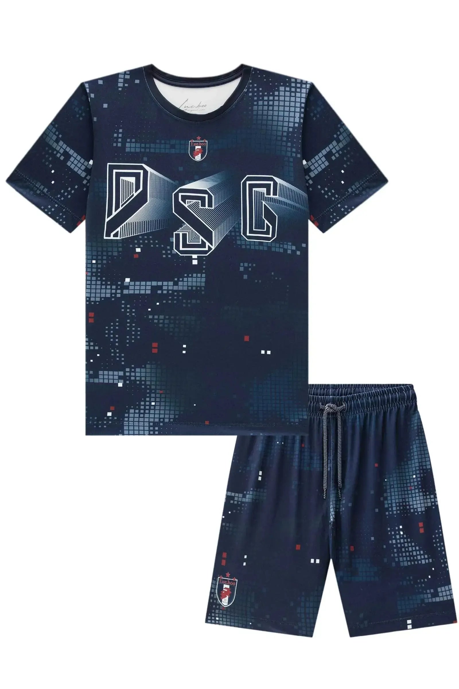 Conjunto de Camiseta e Bermuda em Malha UV Dry com Proteção UV50+ 96626 LucBoo Infantil Menino