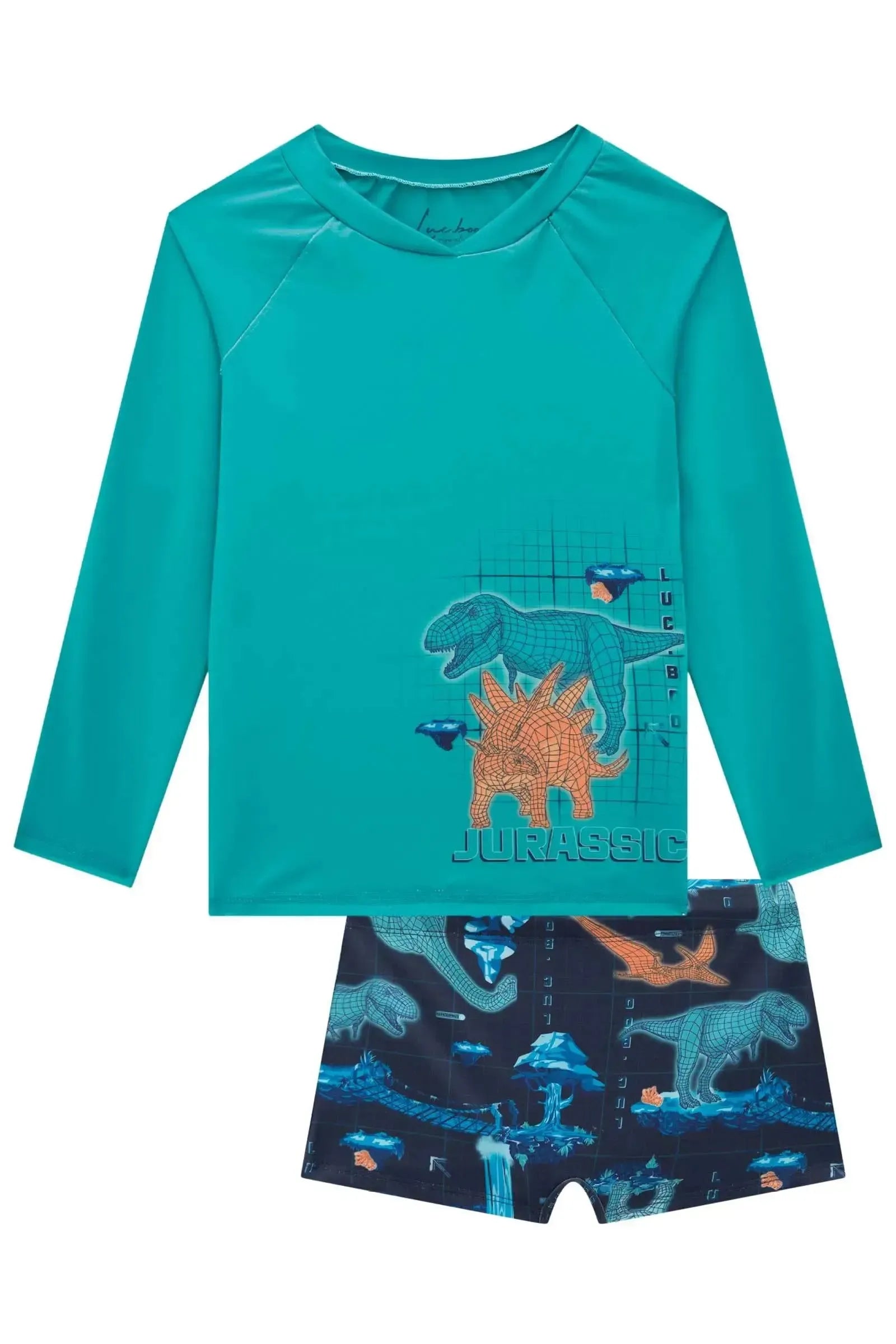 Conjunto de Camiseta e Sunga em Malha UV Dry com Proteção UV 50+ 85117 LucBoo Infantil Menino