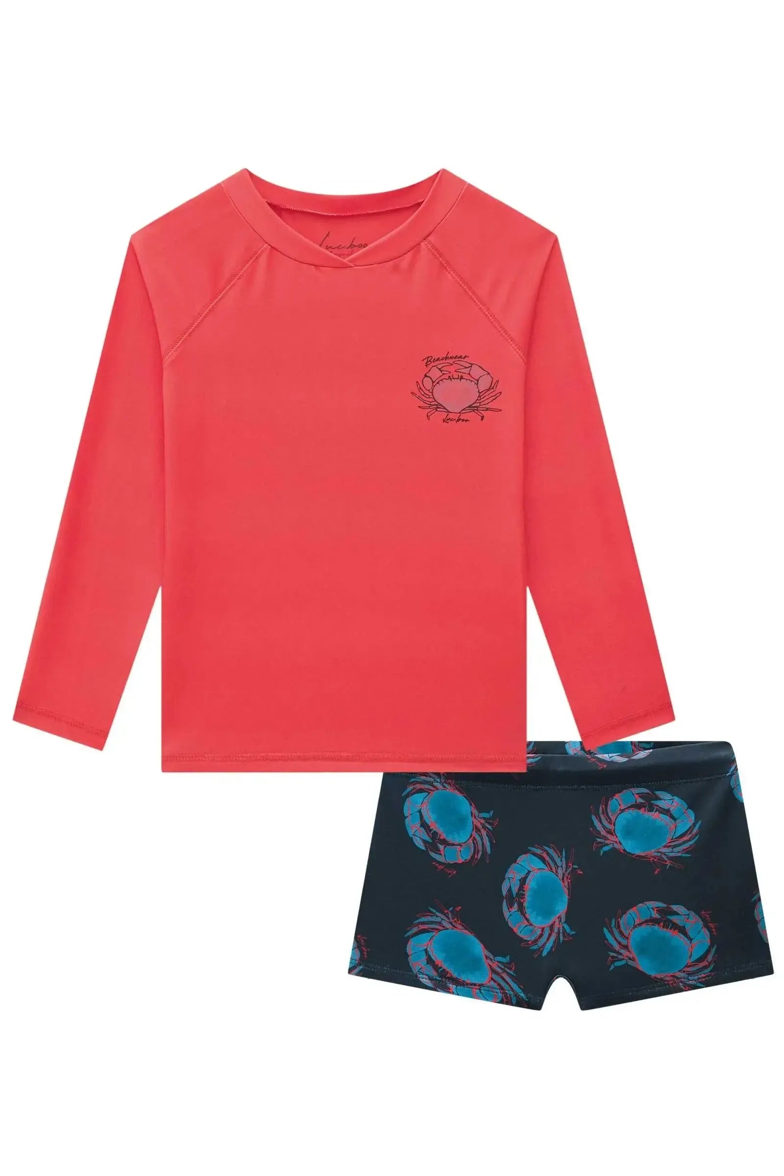 Conjunto de Camiseta e Sunga em Malha UV Dry com Proteção UV 50+ 85123 LucBoo Infantil Menino
