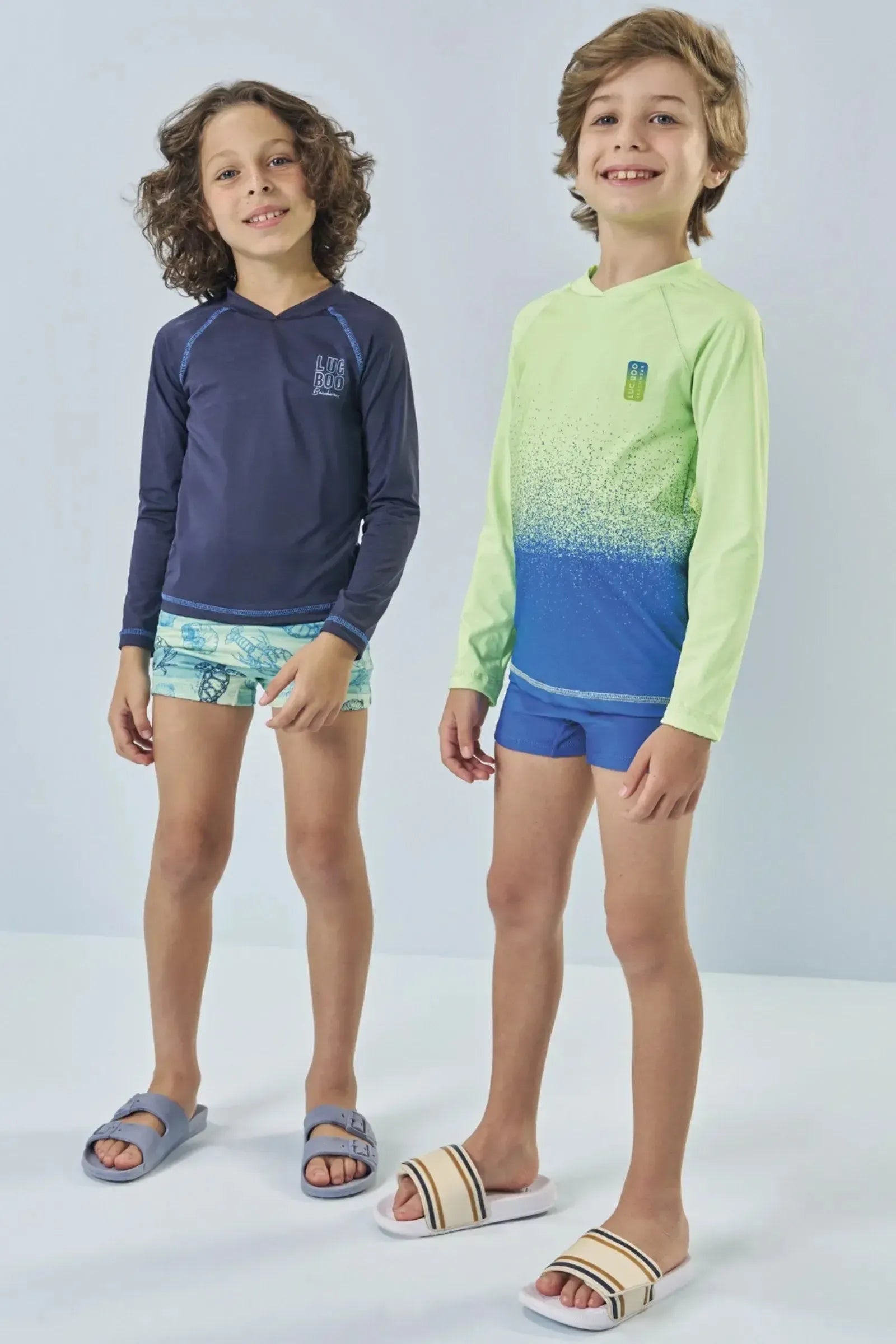 Conjunto de Camiseta e Sunga em Malha UV Dry com Proteção UV 50+ 85146 LucBoo Infantil Menino