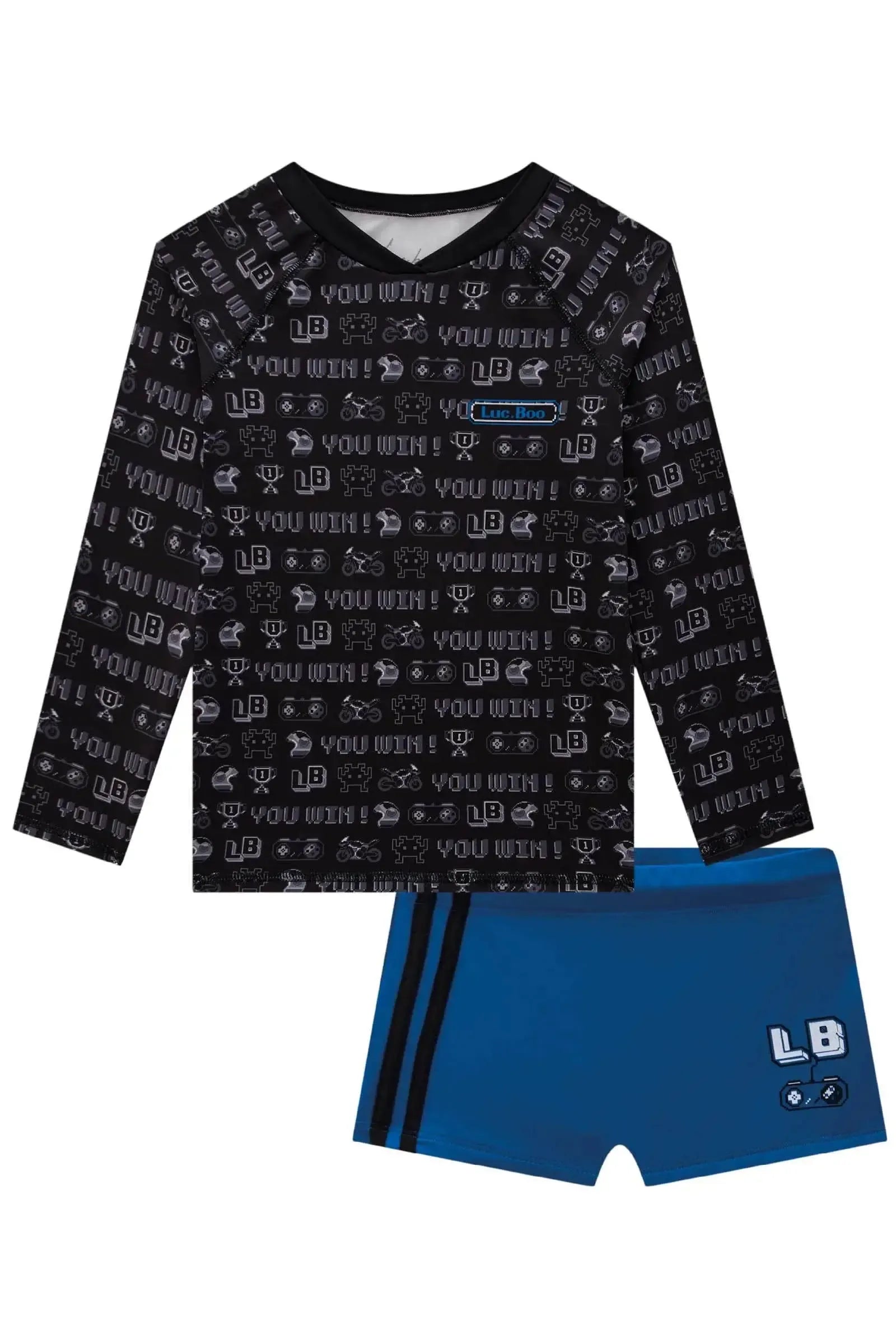 Conjunto de Camiseta e Sunga em Malha UV Dry com Proteção UV 50+ 85147 LucBoo Infantil Menino