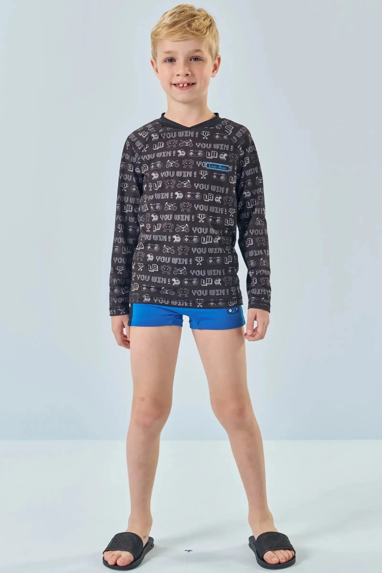 Conjunto de Camiseta e Sunga em Malha UV Dry com Proteção UV 50+ 85147 LucBoo Infantil Menino