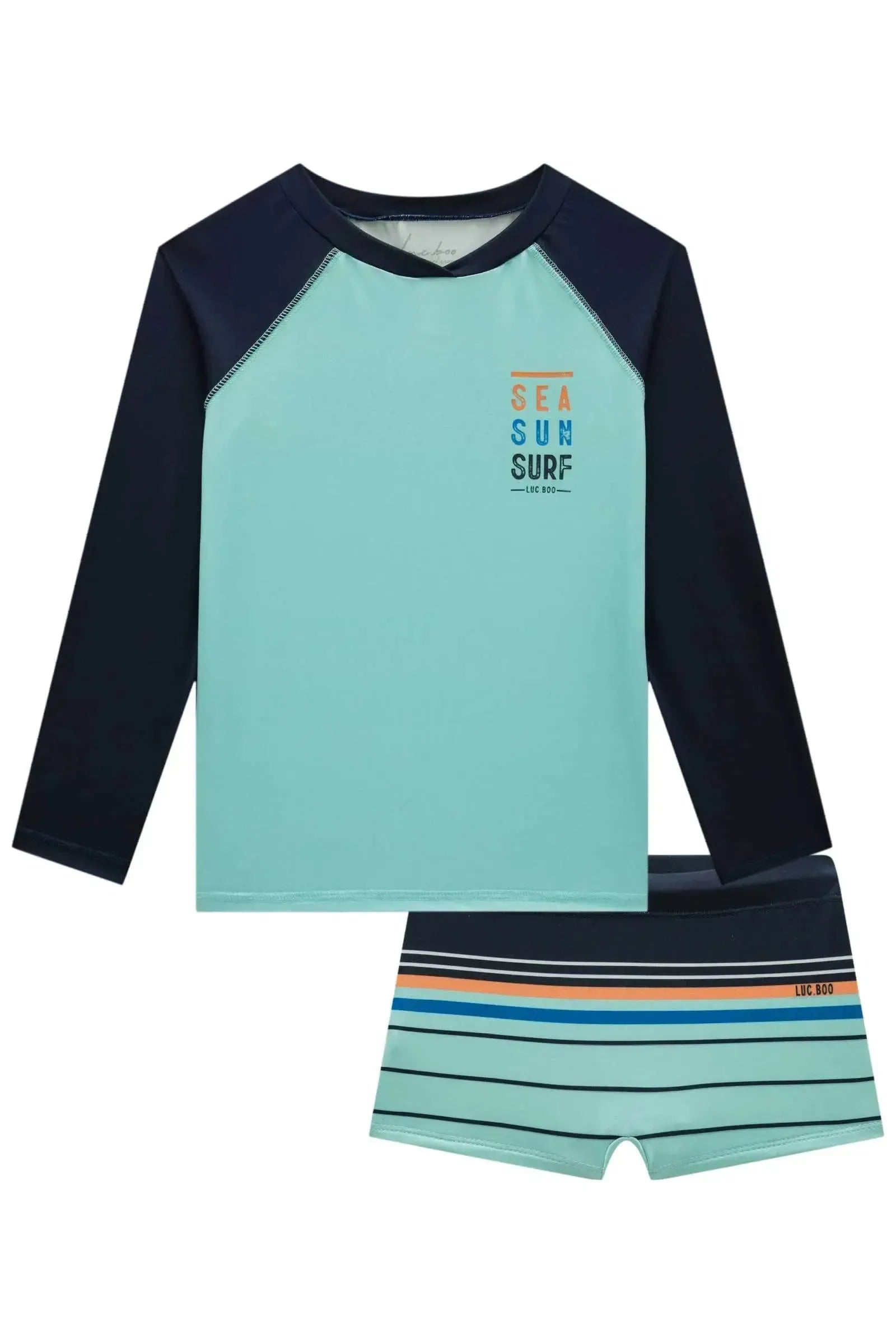 Conjunto de Camiseta e Sunga em Malha UV Dry com Proteção UV 50+ 85162 LucBoo Infantil Menino