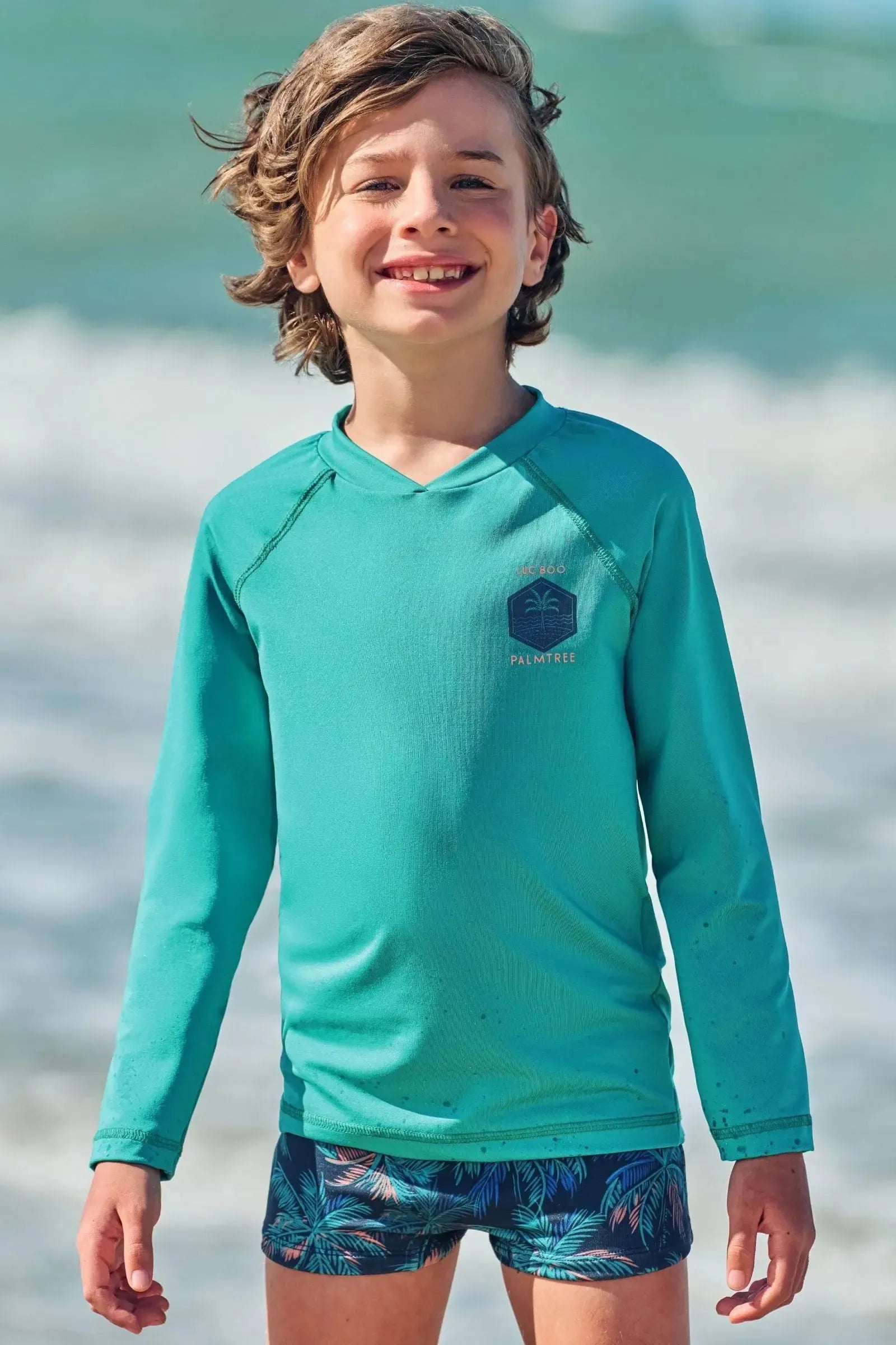 Conjunto de Camiseta e Sunga em Malha UV Dry com Proteção UV 50+ 85182 LucBoo Infantil Menino