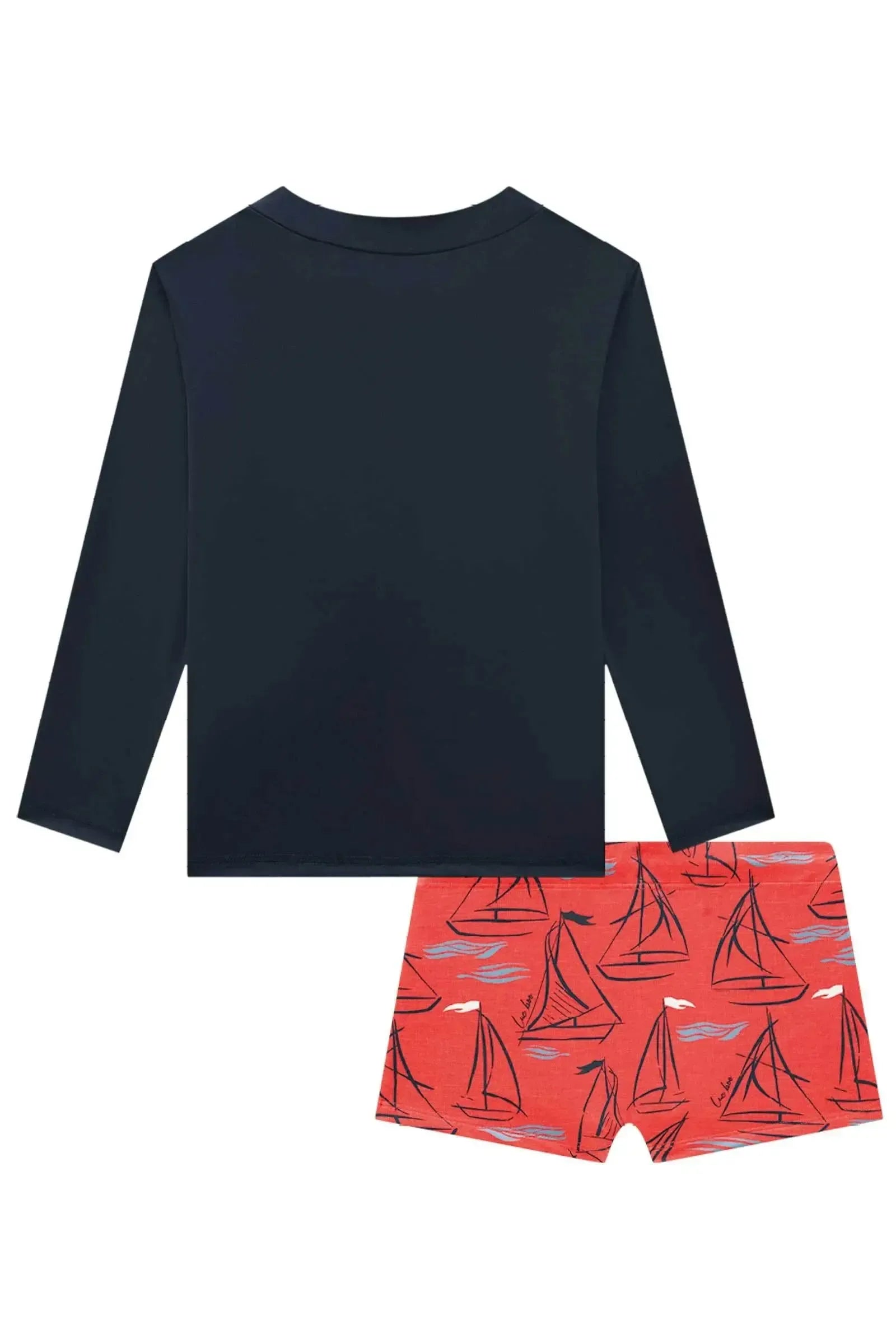 Conjunto de Camiseta e Sunga em Malha UV Dry com Proteção UV 50+ 85182 LucBoo Infantil Menino