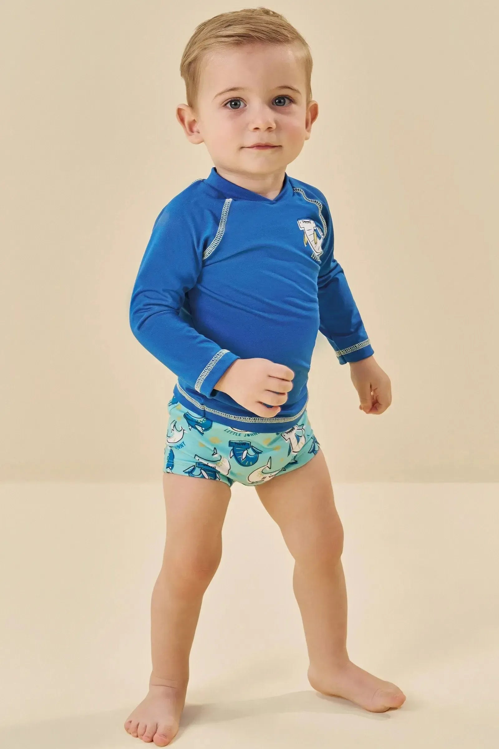 Conjunto de Camiseta e Sunga em Malha Uv Dry com Proteção UV 50+ 85397 Johnny Fox Bebê Menino