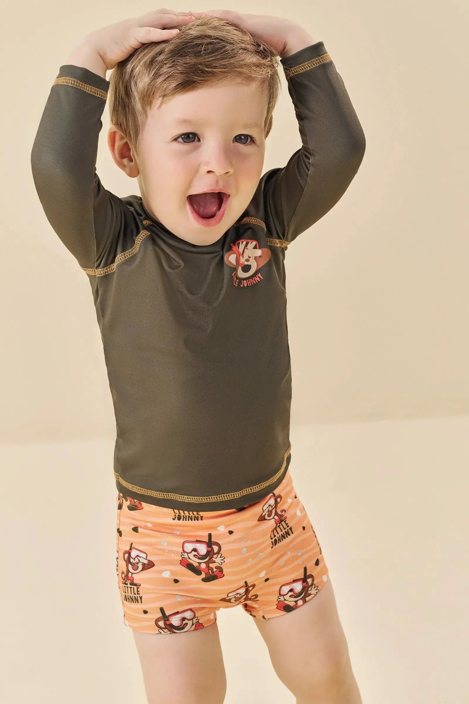 Conjunto de Camiseta e Sunga em Malha Uv Dry com Proteção UV 50+ 85397 Johnny Fox Bebê Menino