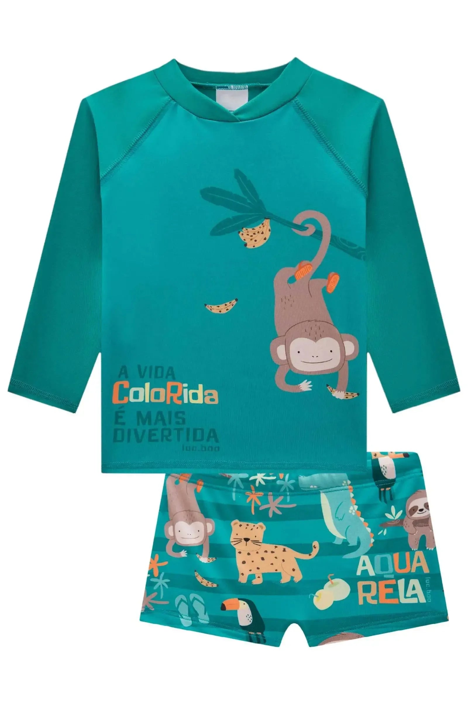 Conjunto de Camiseta e Sunga em Malha UV Dry com Proteção UV 50+ 85503 LucBoo Bebê Menino