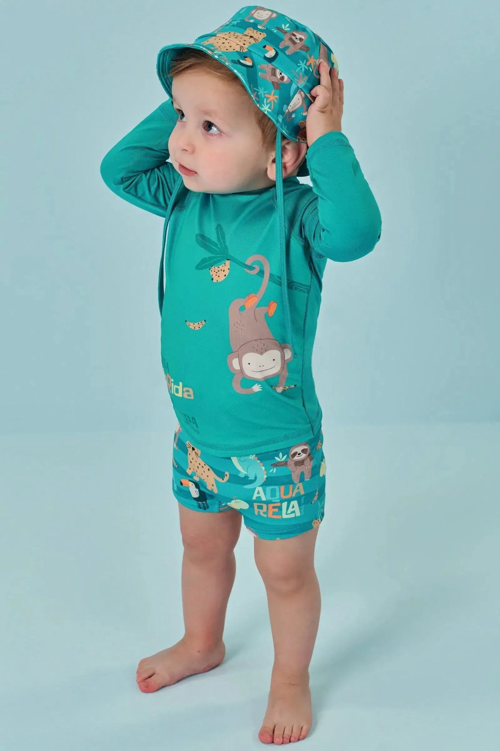 Conjunto de Camiseta e Sunga em Malha UV Dry com Proteção UV 50+ 85503 LucBoo Bebê Menino