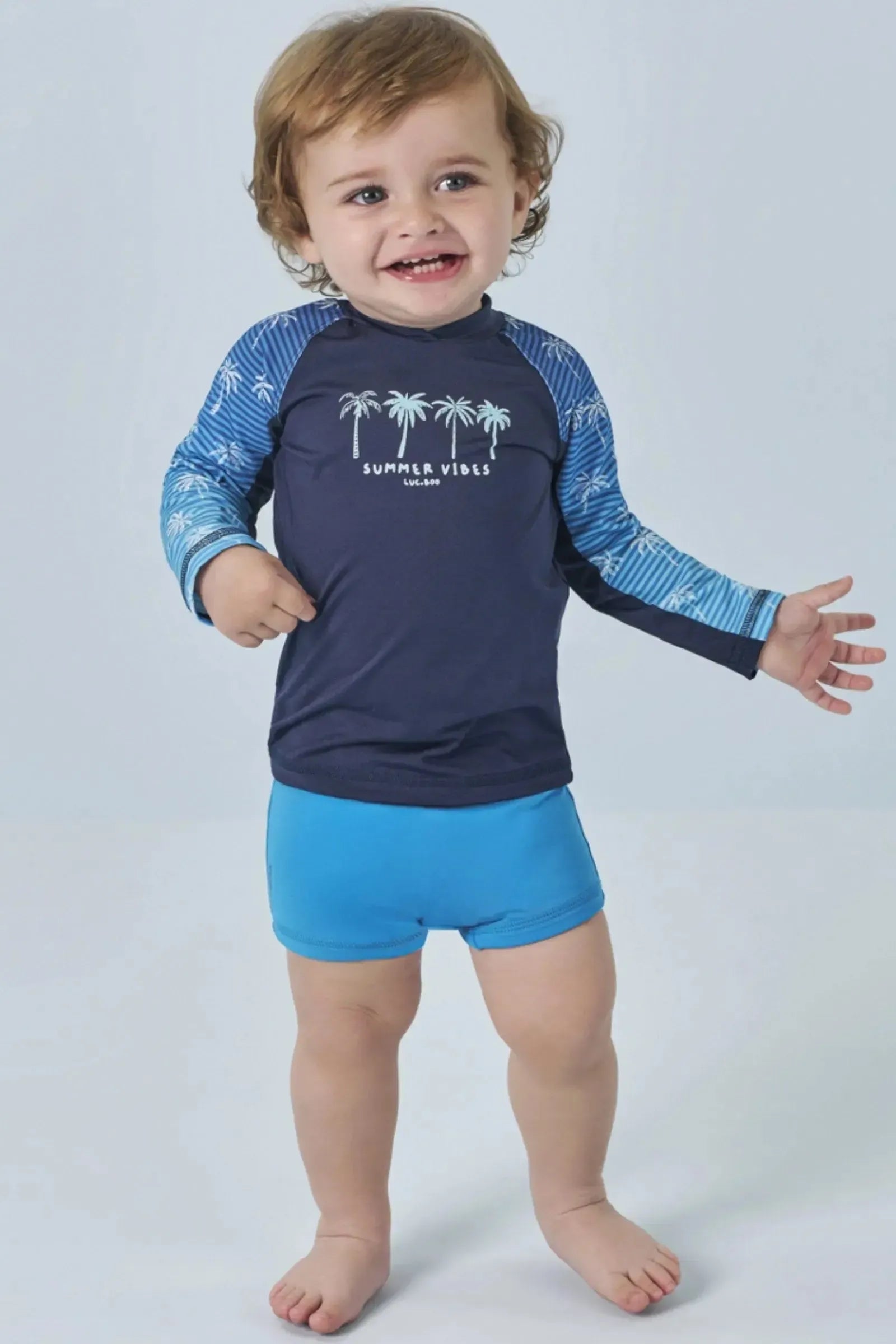 Conjunto de Camiseta e Sunga em Malha UV Dry com Proteção UV 50+ 85548 LucBoo Bebê Menino