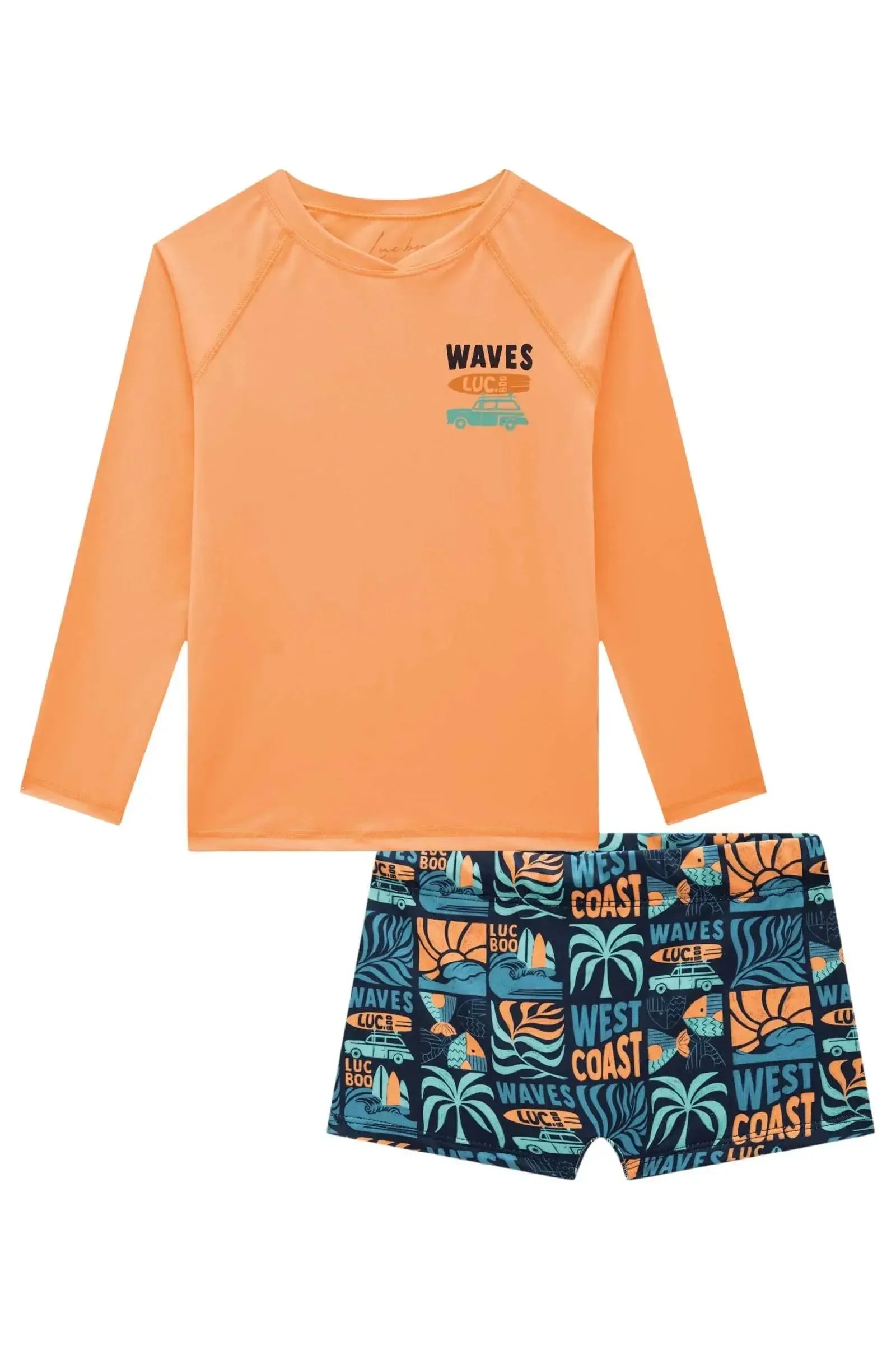 Conjunto de Camiseta e Sunga em Malha UV Dry com Proteção UV 50+ 87969 LucBoo Infantil Menino