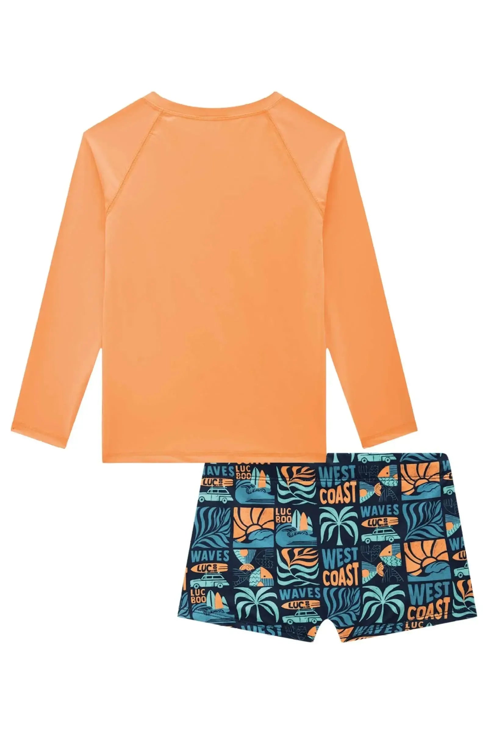 Conjunto de Camiseta e Sunga em Malha UV Dry com Proteção UV 50+ 87969 LucBoo Infantil Menino