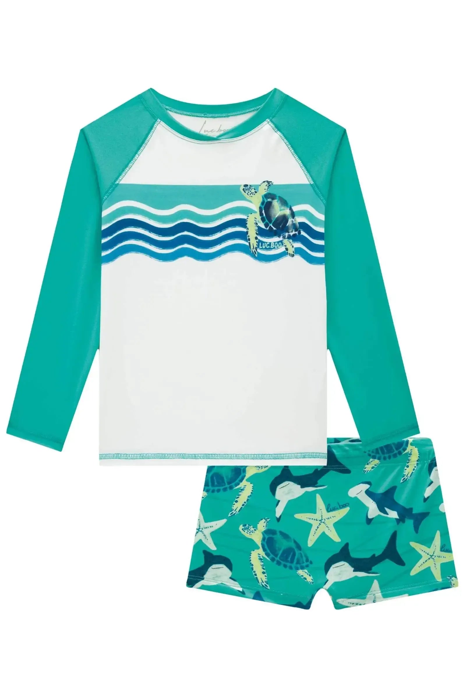 Conjunto de Camiseta e Sunga em Malha UV Dry com Proteção UV 50+ 87970 LucBoo Infantil Menino