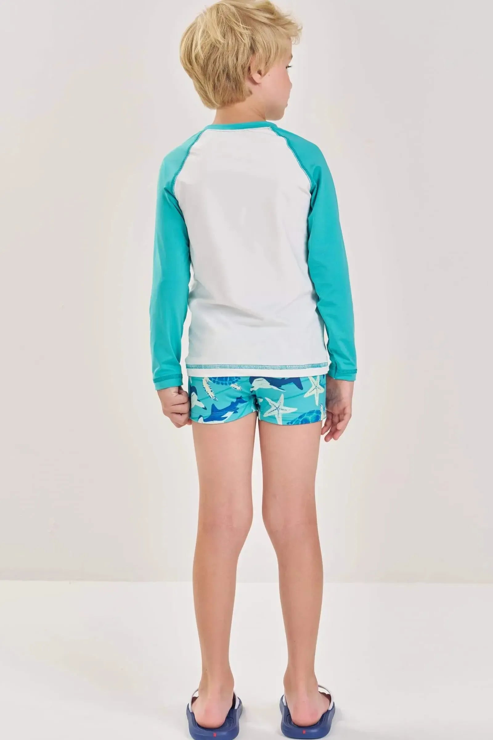 Conjunto de Camiseta e Sunga em Malha UV Dry com Proteção UV 50+ 87970 LucBoo Infantil Menino