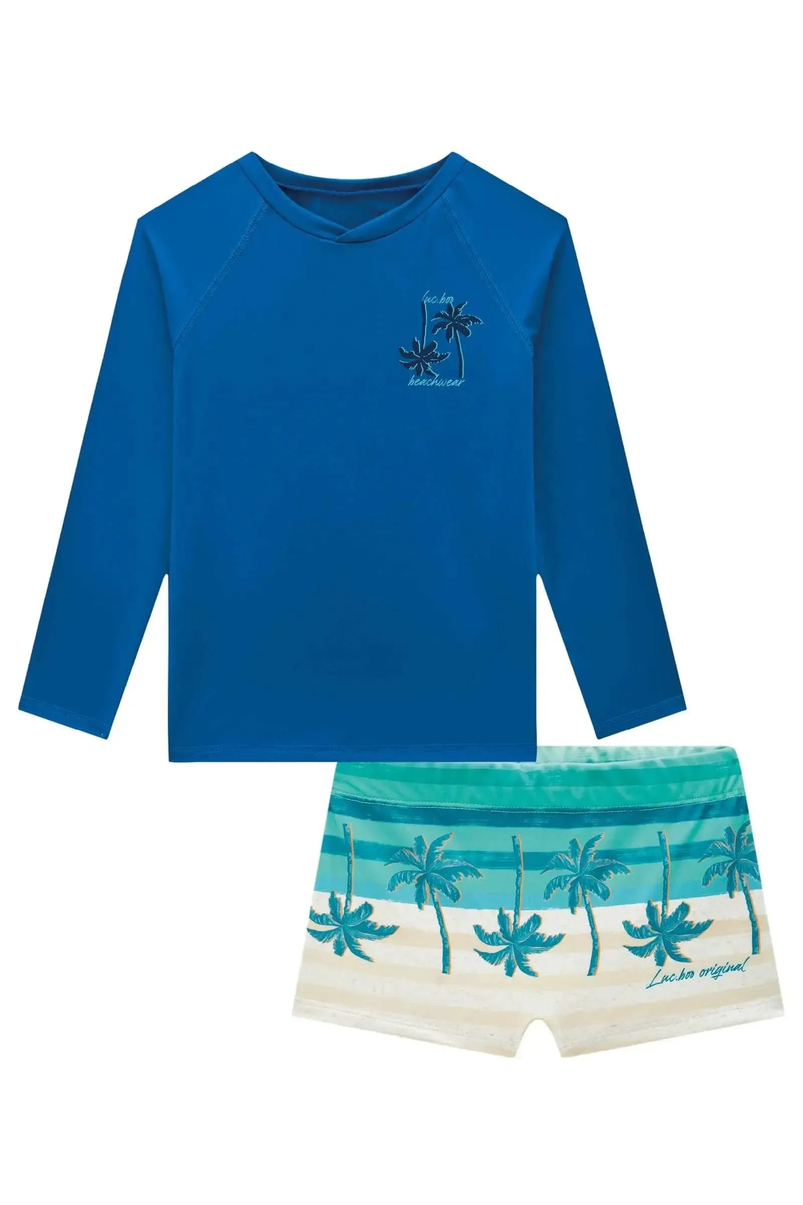 Conjunto de Camiseta e Sunga em Malha UV Dry com Proteção UV 50+ 88671 LucBoo Infantil Menino