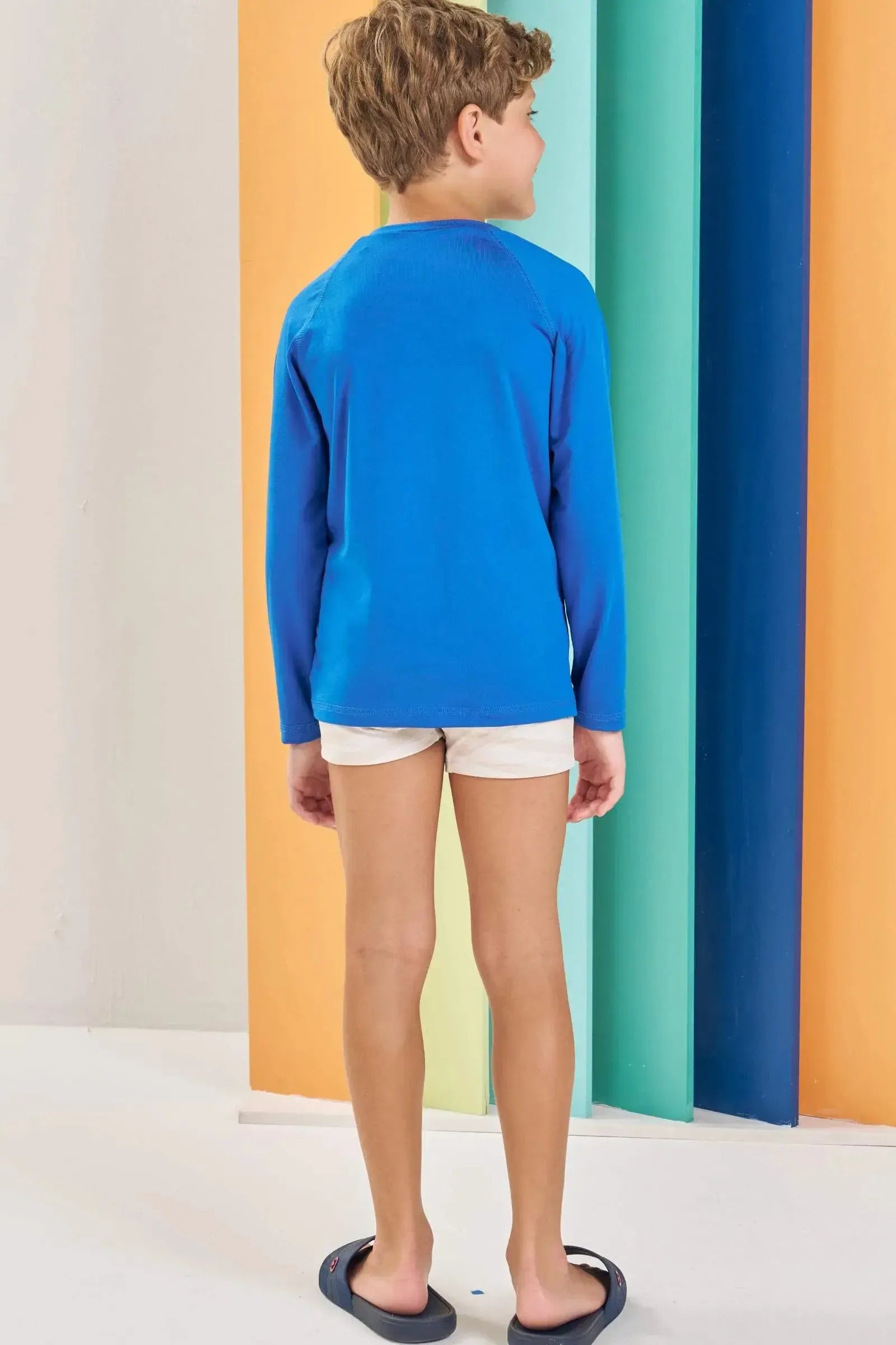 Conjunto de Camiseta e Sunga em Malha UV Dry com Proteção UV 50+ 88671 LucBoo Infantil Menino