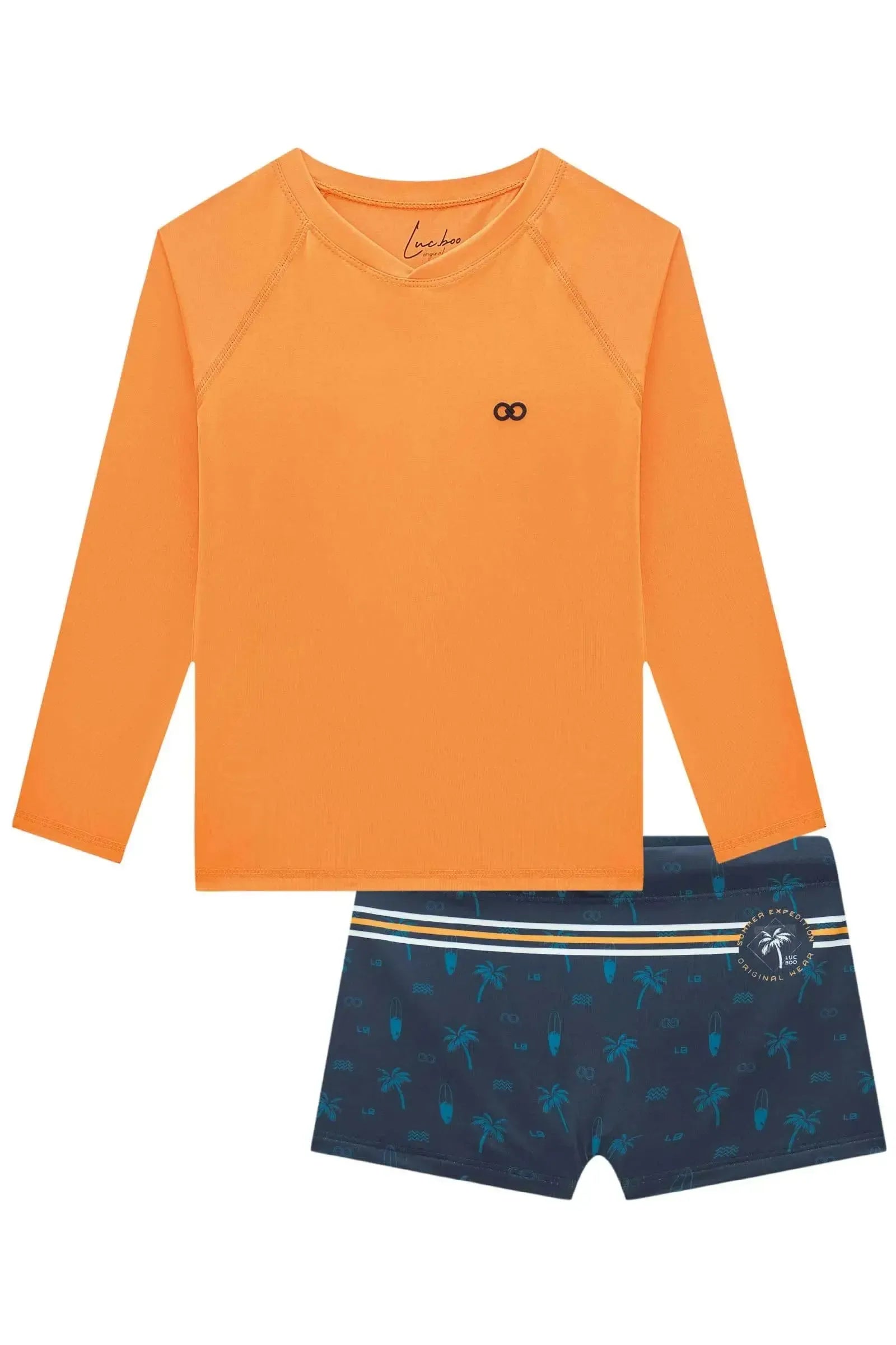 Conjunto de Camiseta e Sunga em Malha UV Dry com Proteção Uv 50+ 92473 LucBoo Infantil Menino