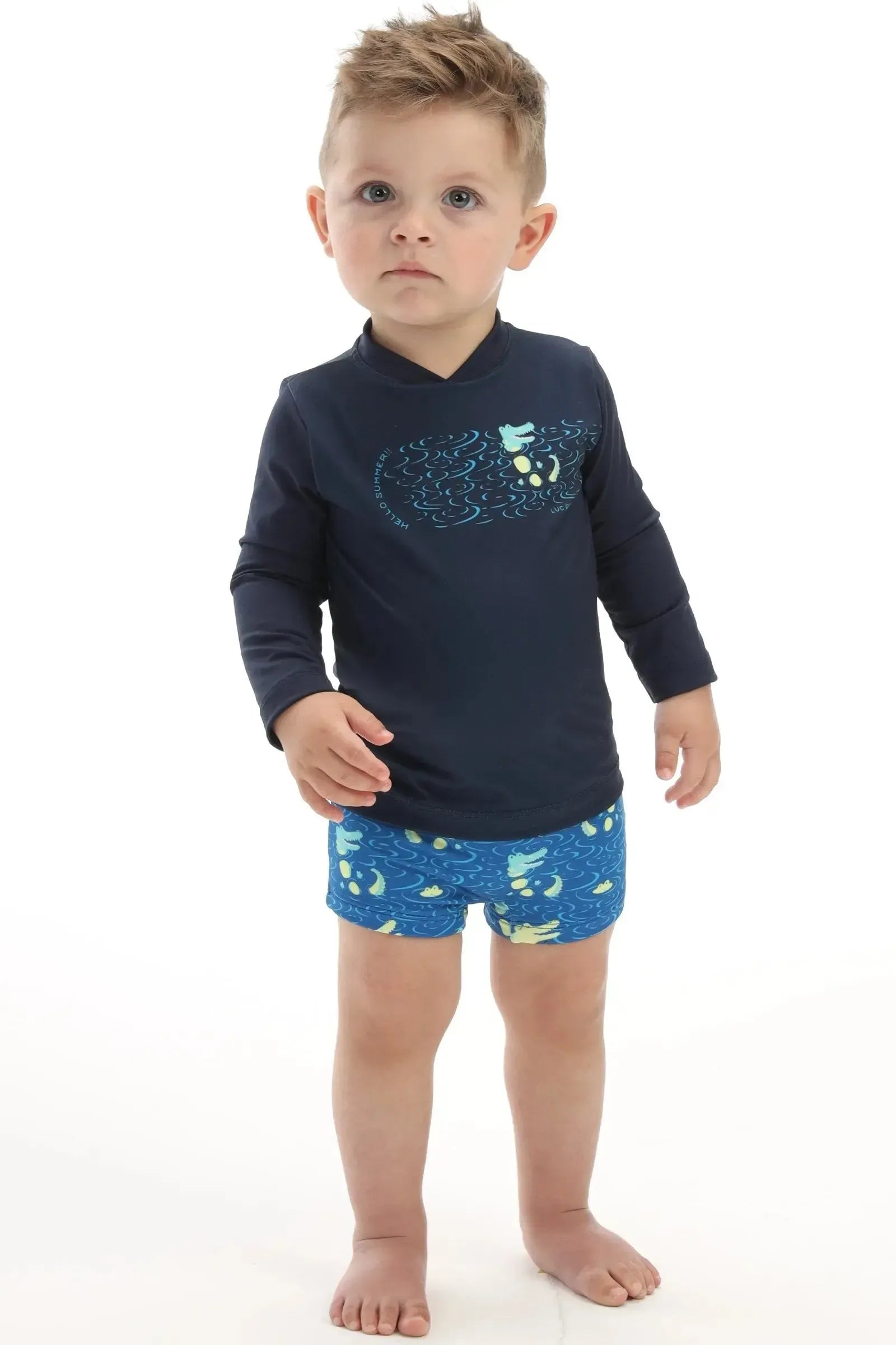 Conjunto de Camiseta e Sunga em Malha UV Dry com Proteção UV 50+ 92883 LucBoo Bebê Menino