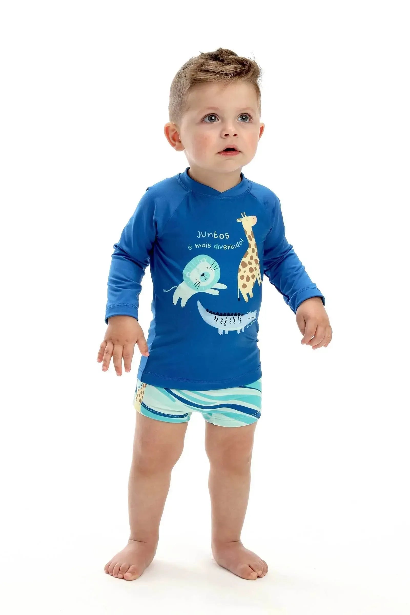 Conjunto de Camiseta e Sunga em Malha UV Dry com Proteção UV 50+ 93131 LucBoo Bebê Menino