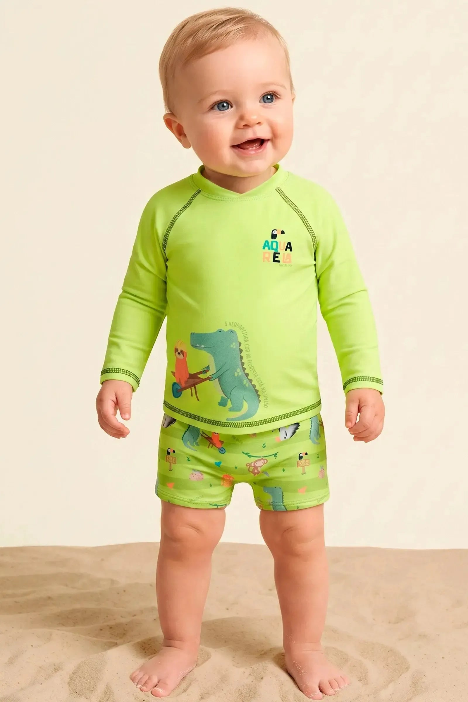 Conjunto de Camiseta e Sunga em Malha UV Dry com Proteção UV 50+ 99274 LucBoo Bebê Menino