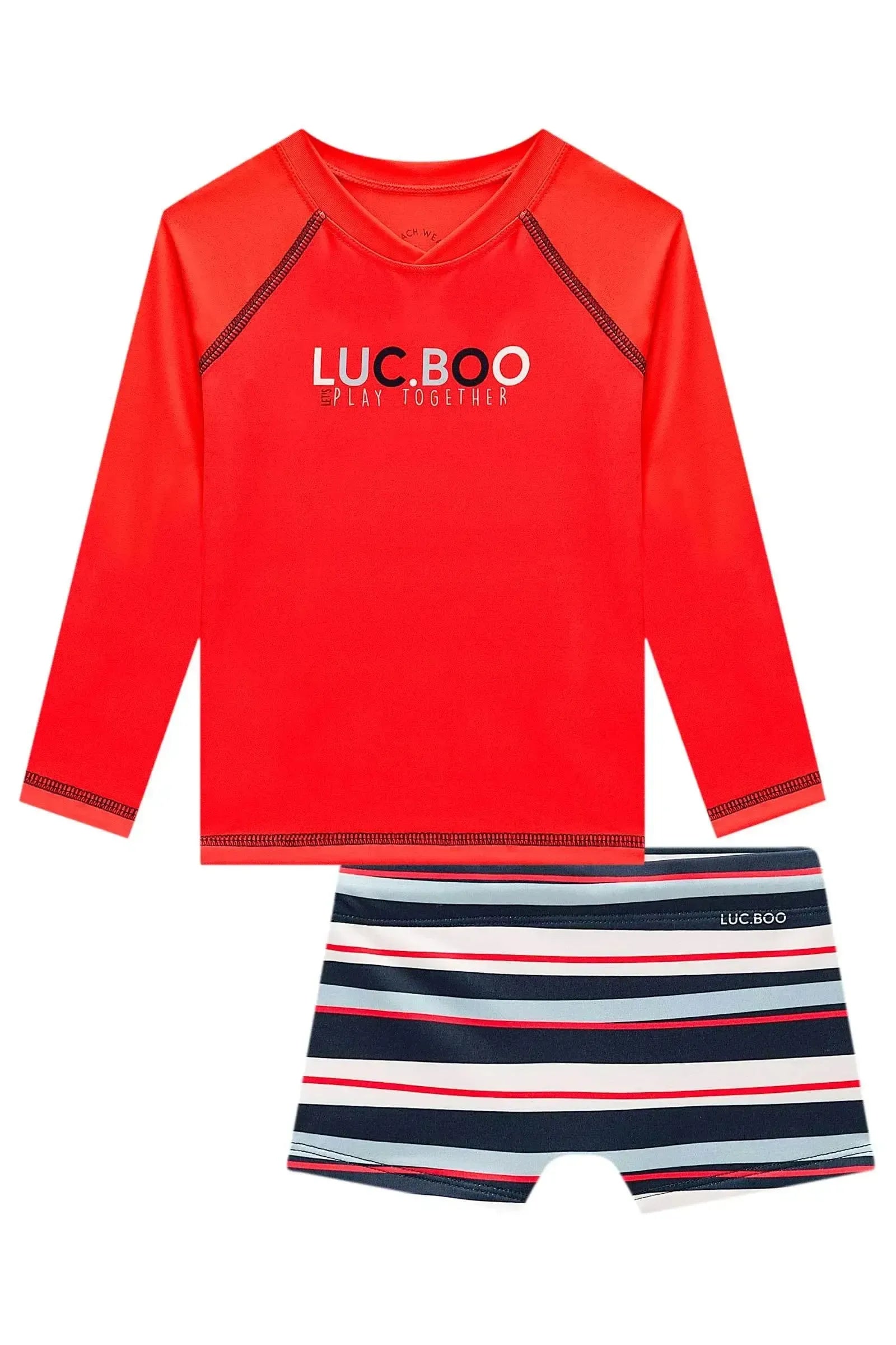 Conjunto de Camiseta e Sunga em Malha UV Dry com Proteção UV 50+ 99275 LucBoo Infantil Menino