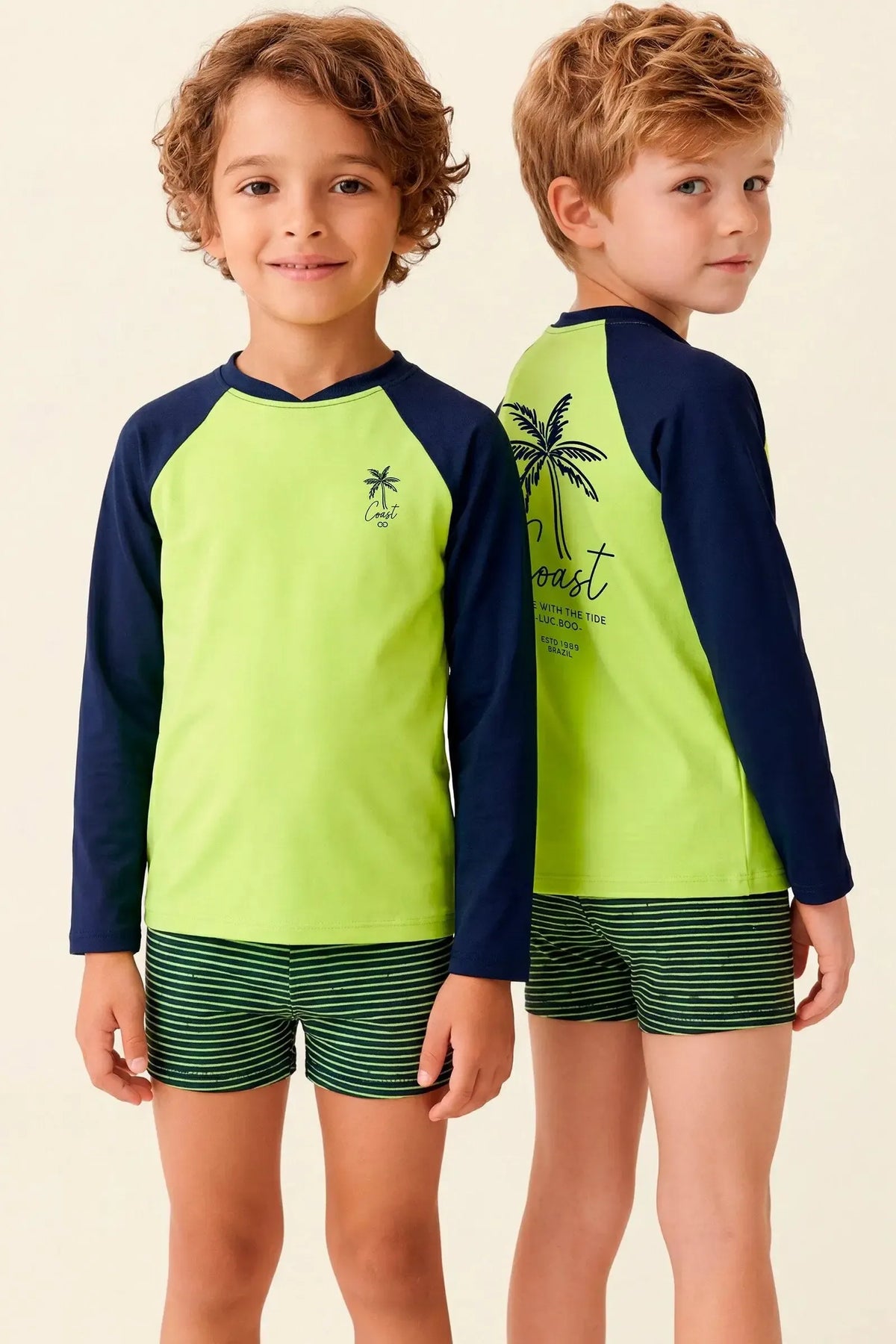 Conjunto de Camiseta e Sunga em Malha UV Dry com Proteção UV50+ 24729 LucBoo Infantil Menino