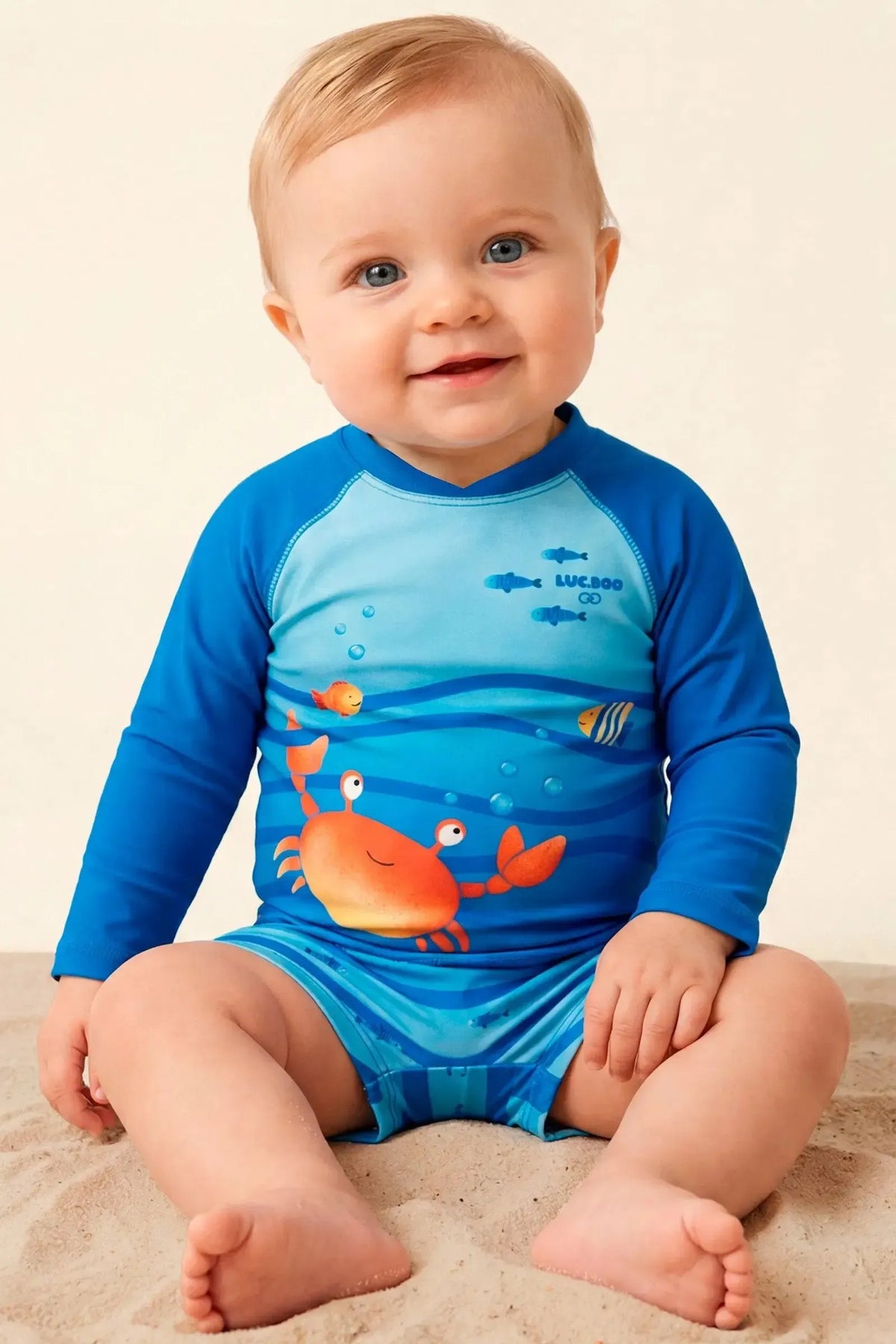 Conjunto de Camiseta e Sunga em Malha UV Dry com Proteção UV50+ 24759 LucBoo Bebê Menino