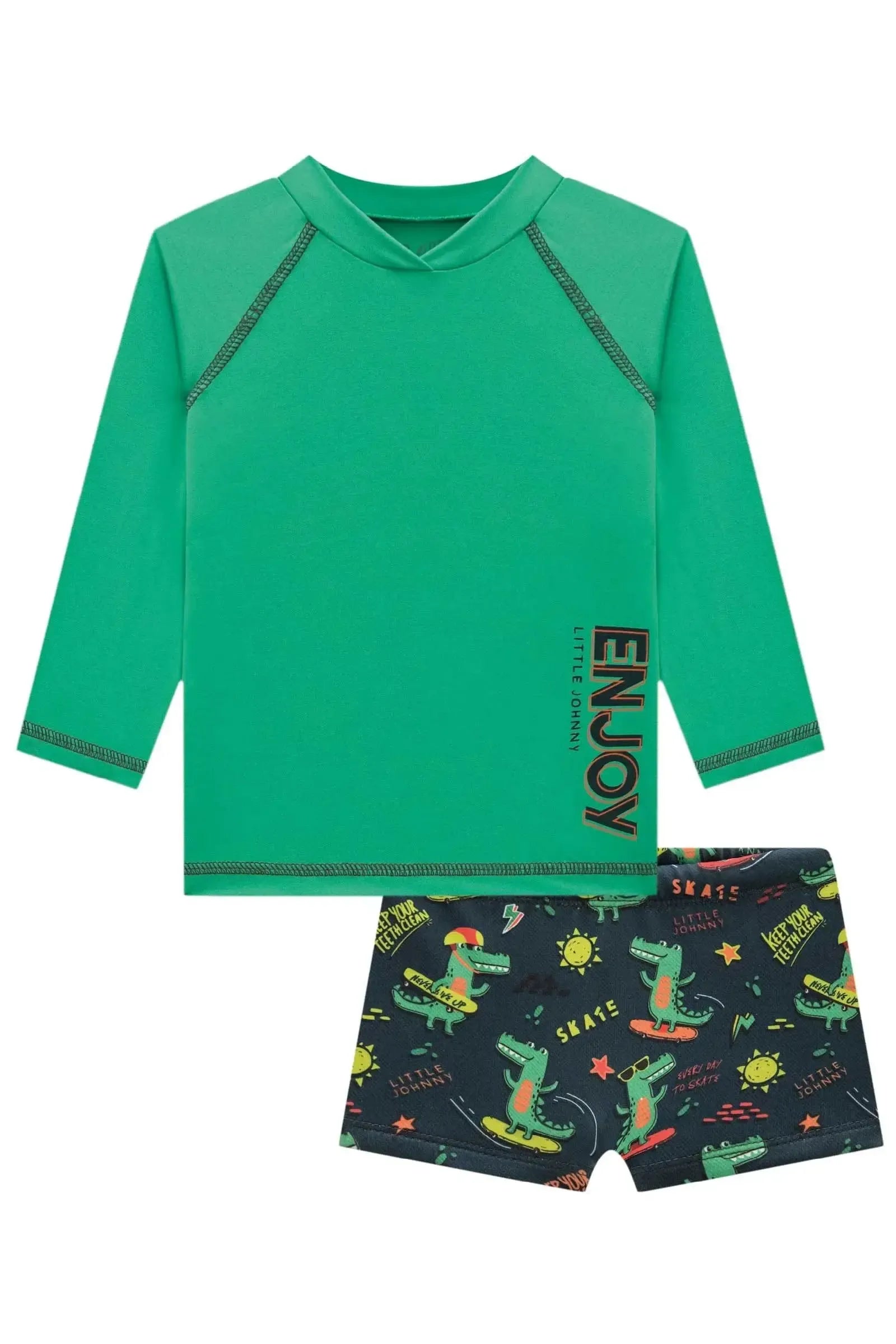 Conjunto de Camiseta e Sunga em Malha Uv Dry com Proteção UV50+ 85379 Johnny Fox Bebê Menino
