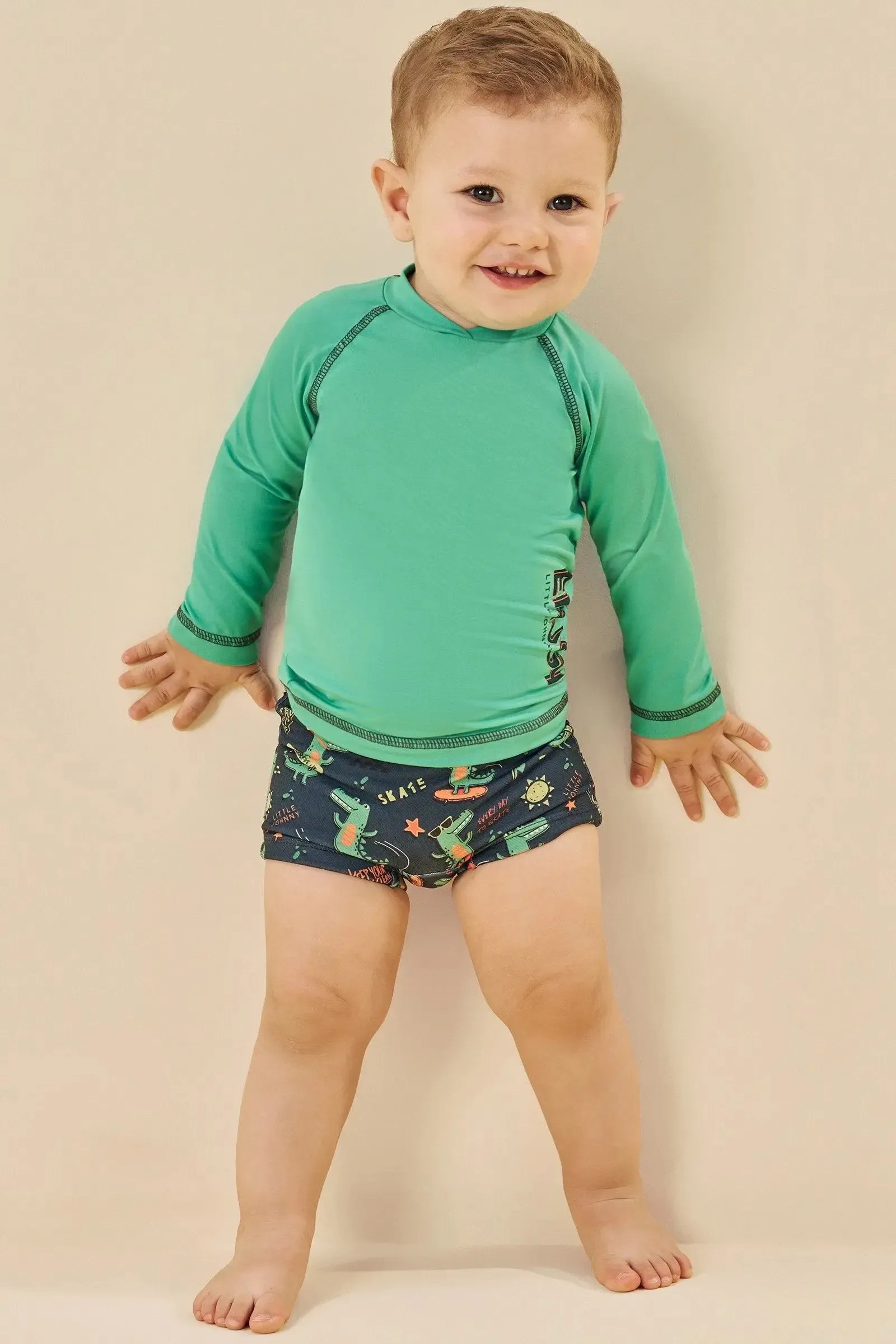 Conjunto de Camiseta e Sunga em Malha Uv Dry com Proteção UV50+ 85379 Johnny Fox Bebê Menino