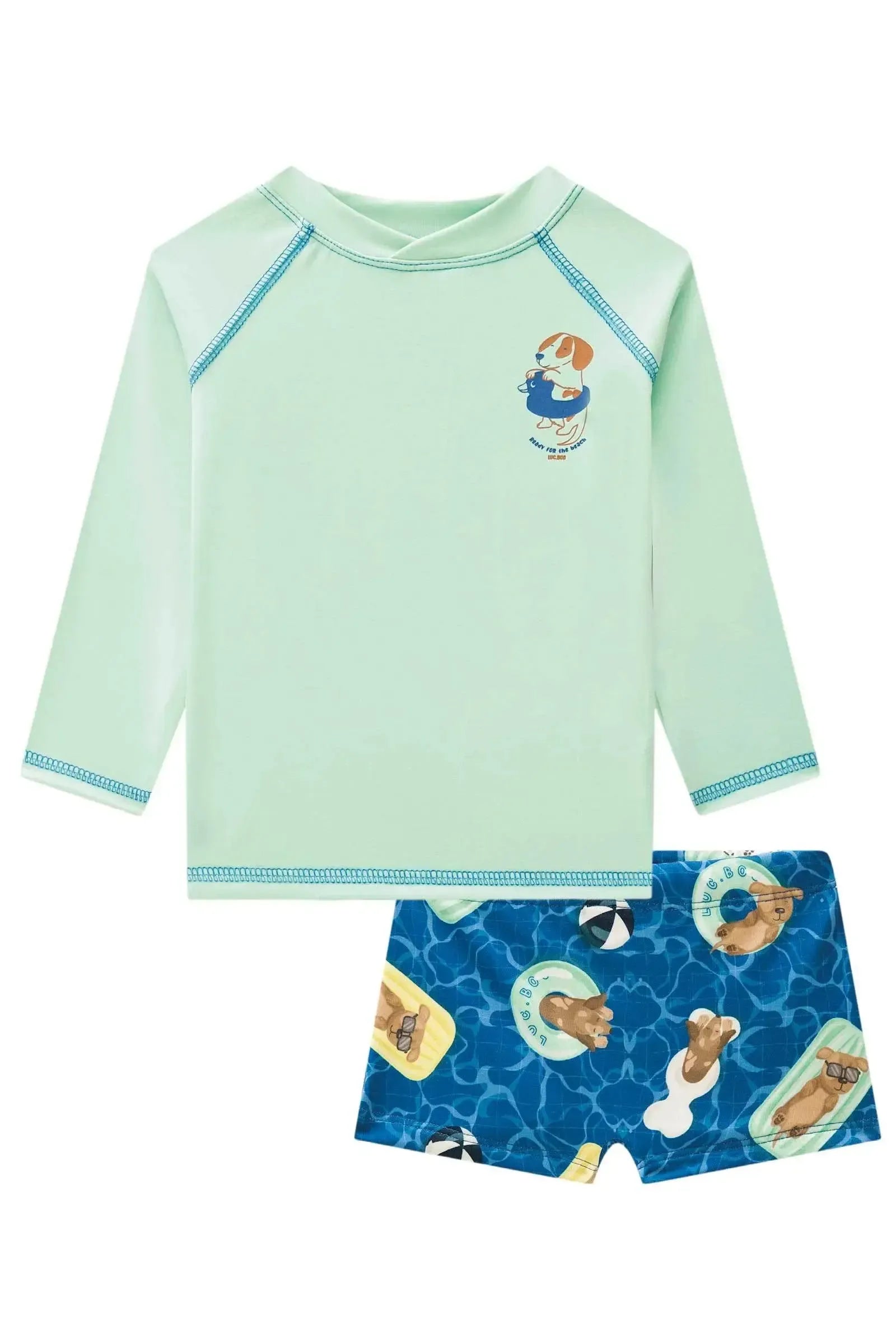 Conjunto de Camiseta e Sunga em Malha UV Dry com Proteção UV50+ 87663 LucBoo Bebê Menino