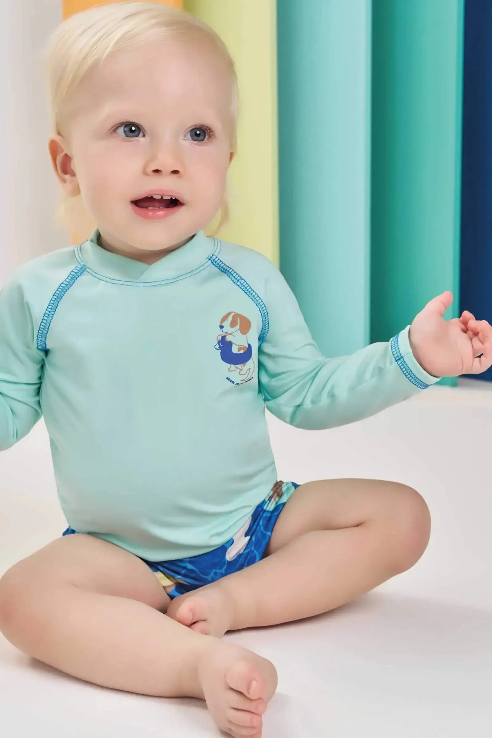 Conjunto de Camiseta e Sunga em Malha UV Dry com Proteção UV50+ 87663 LucBoo Bebê Menino