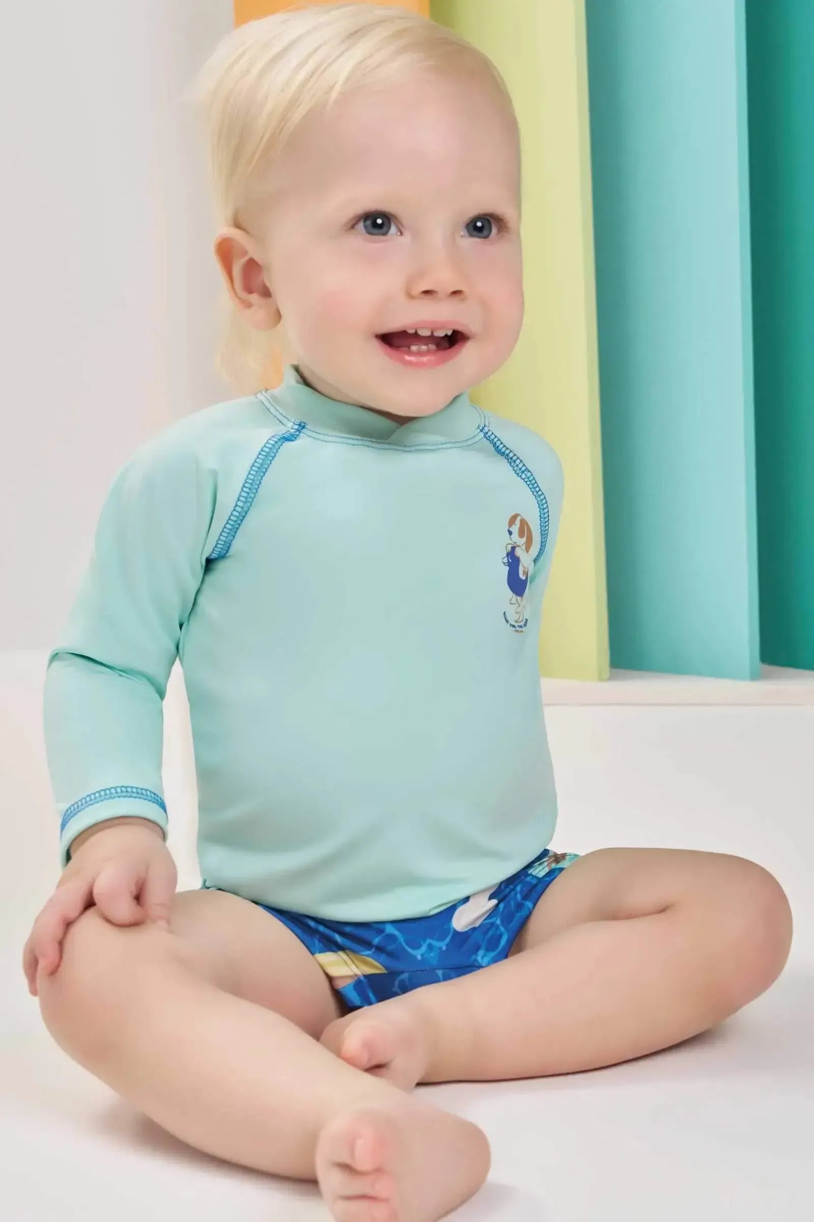 Conjunto de Camiseta e Sunga em Malha UV Dry com Proteção UV50+ 87663 LucBoo Bebê Menino