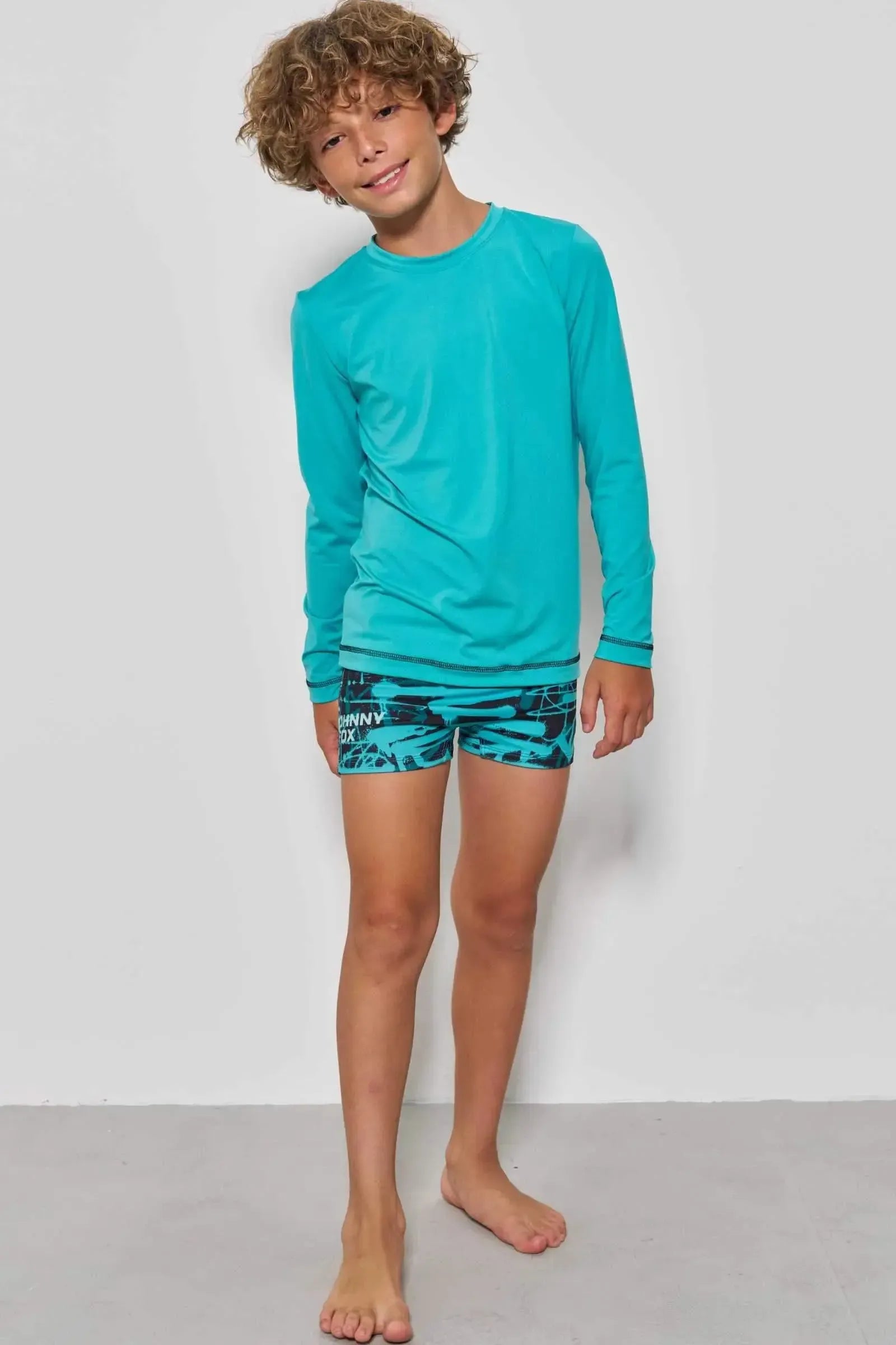 Conjunto de Camiseta e Sunga em Malha Uv Dry com Proteção UV50+ 88612 Johnny Fox Teen Menino