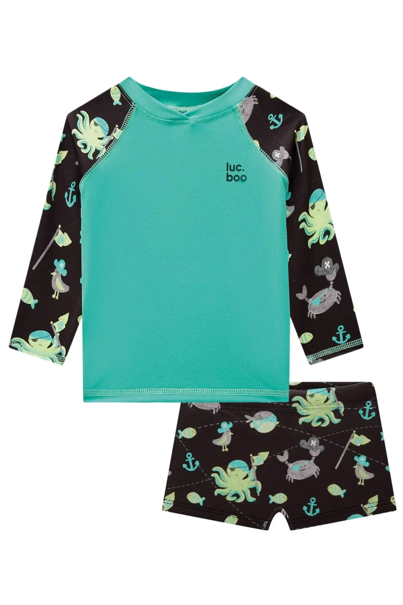 Conjunto de Camiseta e Sunga em Malha UV Dry com Proteção UV50+ 88678 LucBoo Bebê Menino