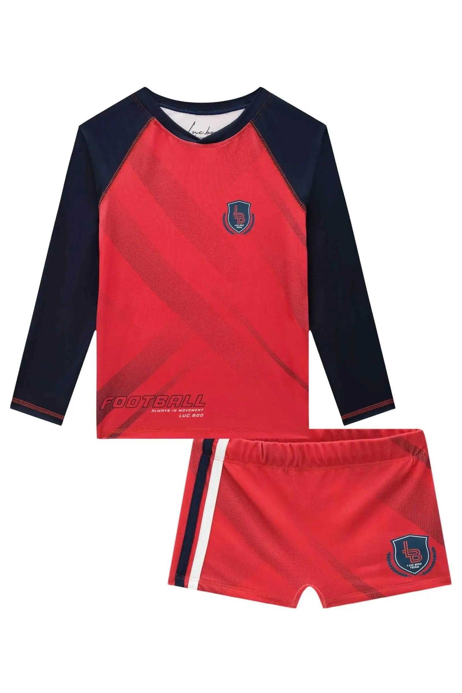 Conjunto de Camiseta e Sunga em Malha UV Dry com Proteção UV50+ 88679 LucBoo Infantil Menino