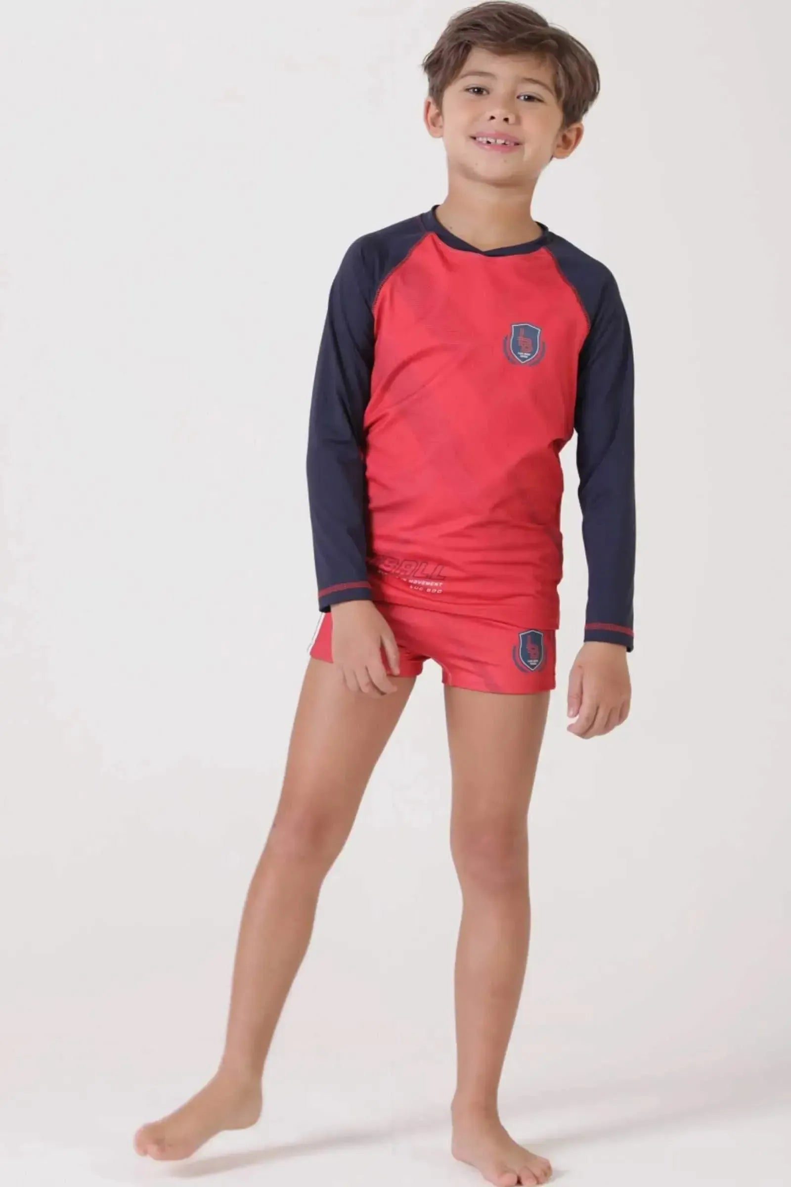 Conjunto de Camiseta e Sunga em Malha UV Dry com Proteção UV50+ 88679 LucBoo Infantil Menino
