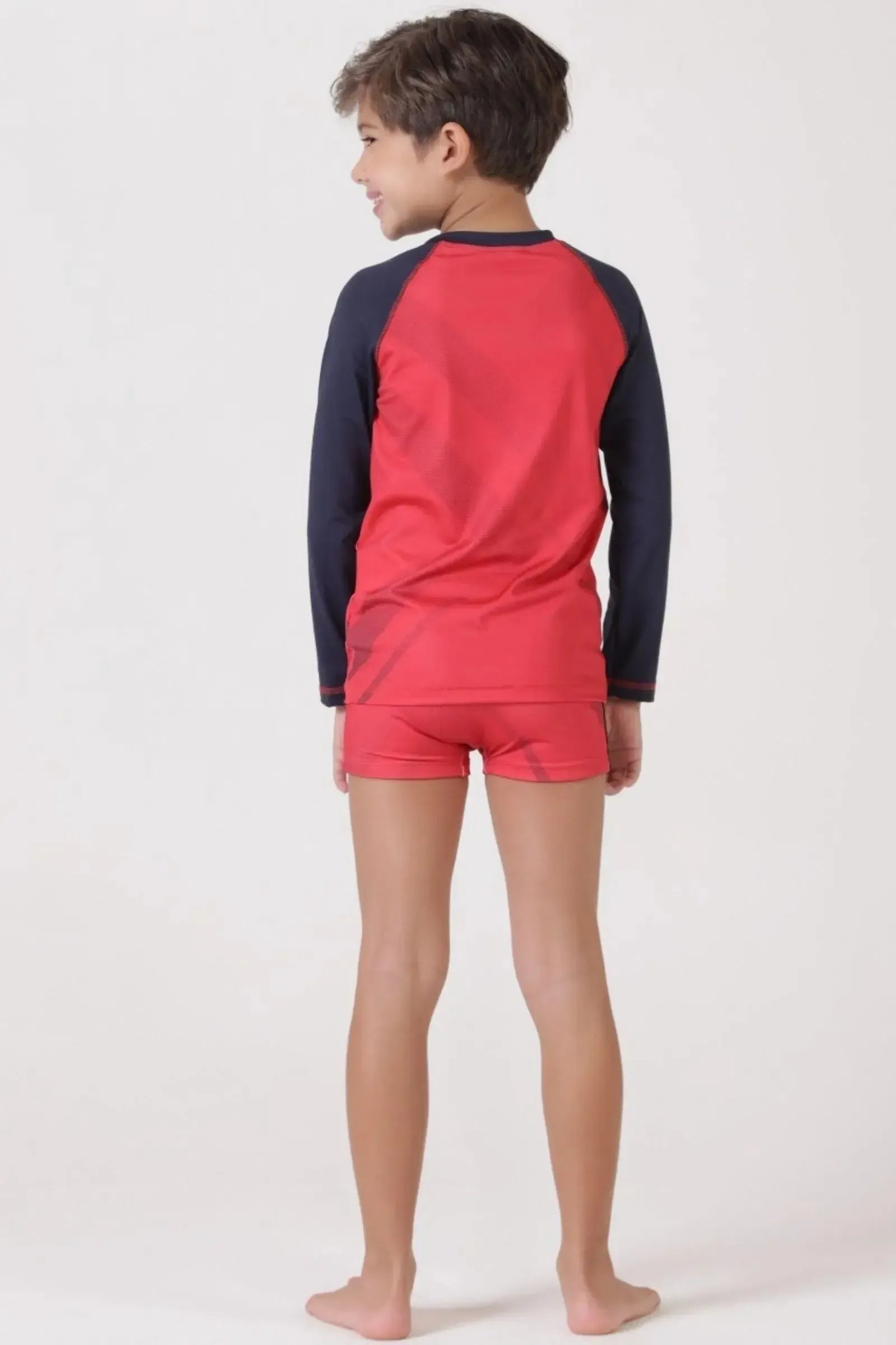 Conjunto de Camiseta e Sunga em Malha UV Dry com Proteção UV50+ 88679 LucBoo Infantil Menino