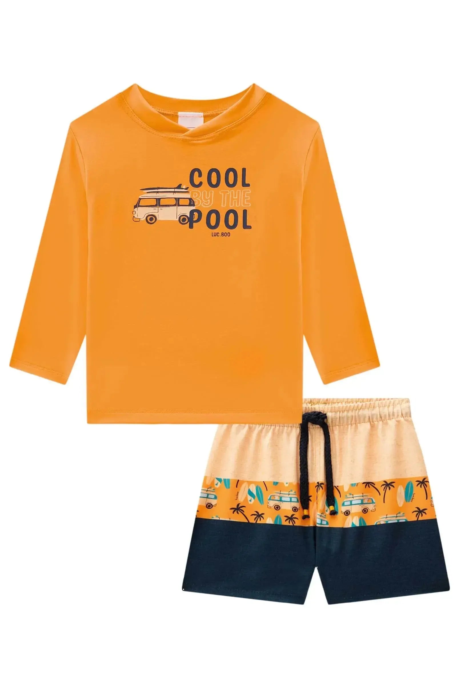 Conjunto de Camiseta e Sunga em Malha UV Dry com Proteção UV50+ 88702 LucBoo Bebê Menino