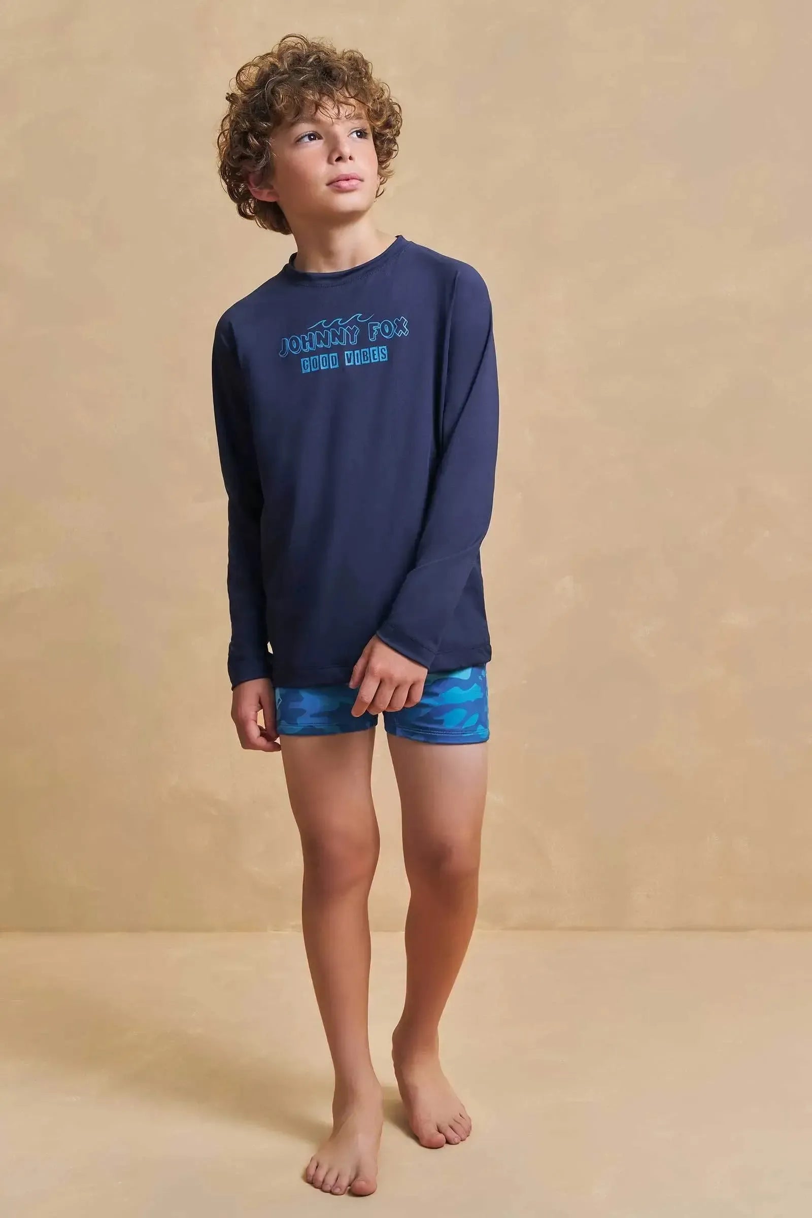 Conjunto de Camiseta e Sunga em Malha Uv Dry com Proteção UV50+ 93349 Johnny Fox Teen Menino
