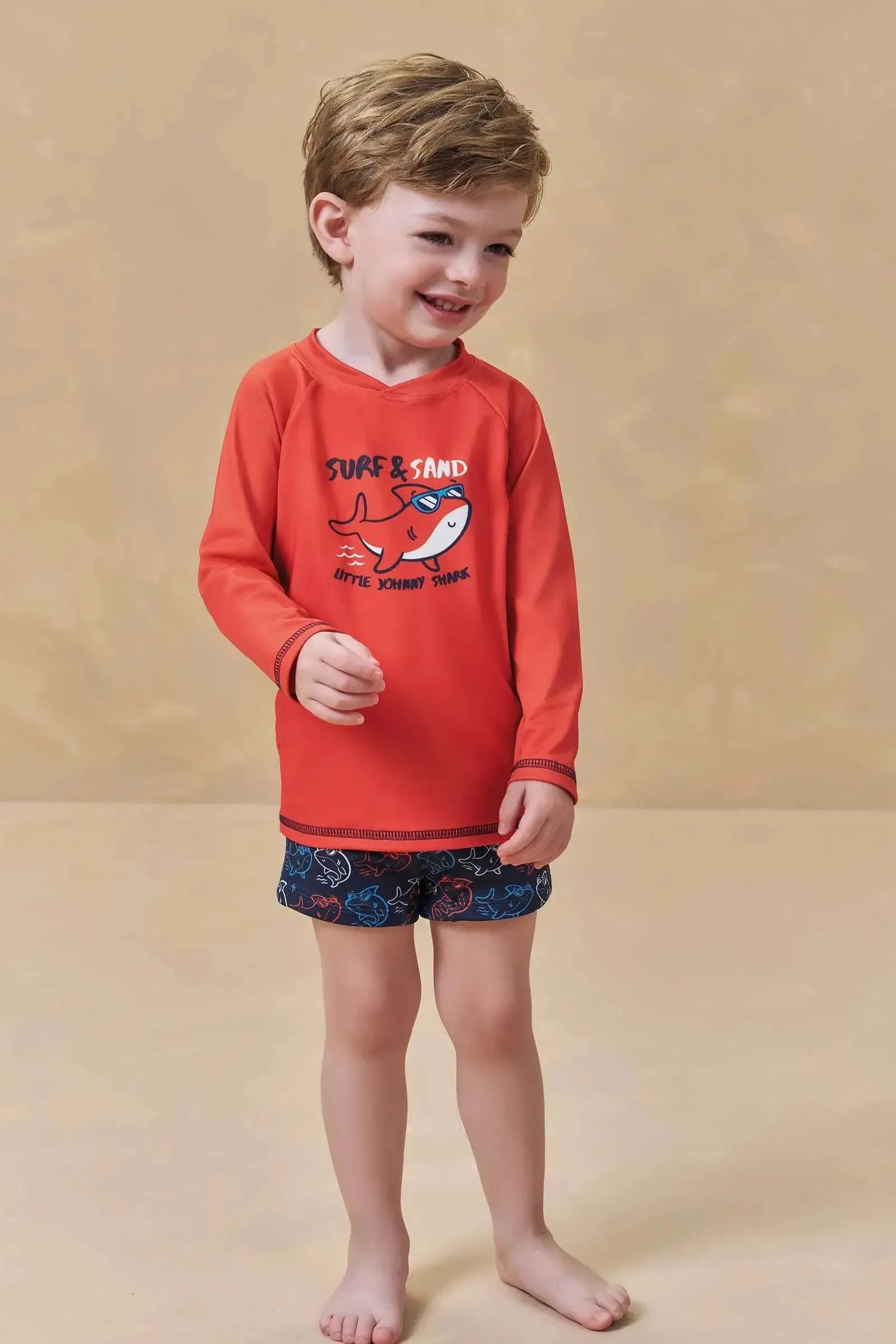 Conjunto de Camiseta e Sunga em Malha Uv Dry com Proteção UV50+ 95711 Johnny Fox Bebê Menino