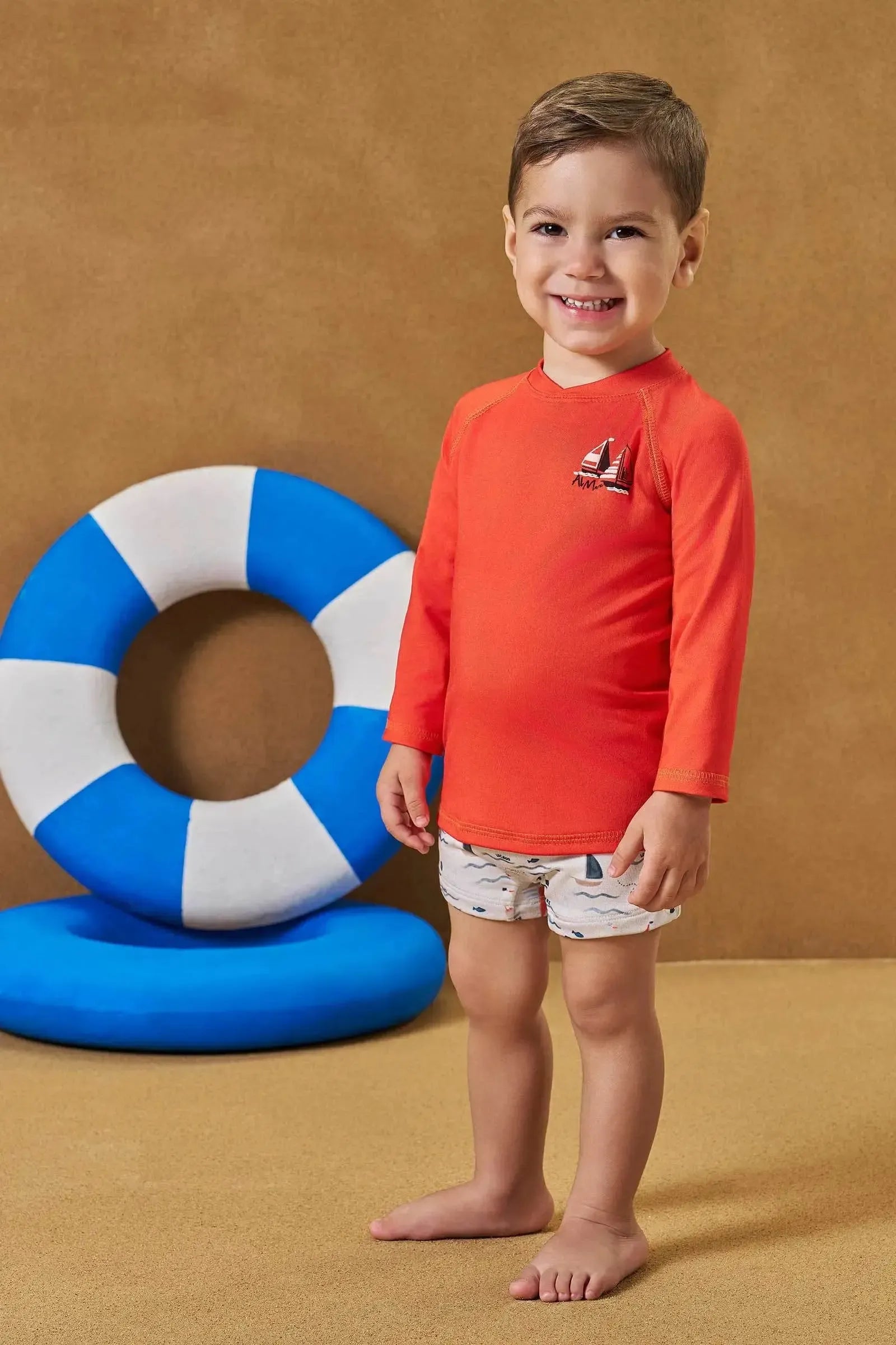 Conjunto de Camiseta e Sunga em Malha UV Dry com Proteção UV50+ 95742 LucBoo Bebê Menino