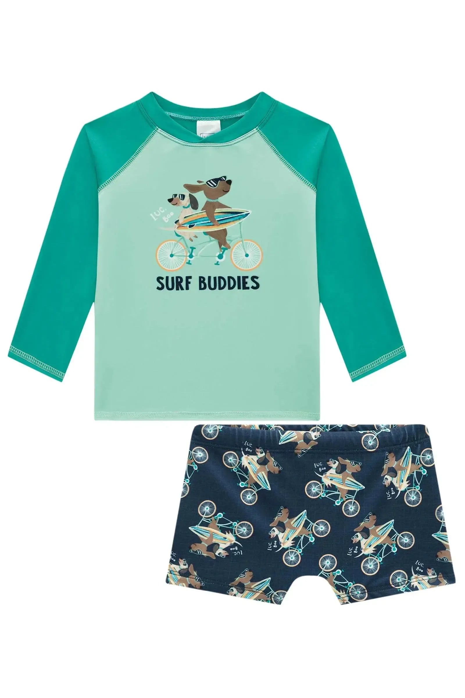 Conjunto de Camiseta e Sunga em Malha UV Dry com Proteção UV50+ 95767 LucBoo Bebê Menino