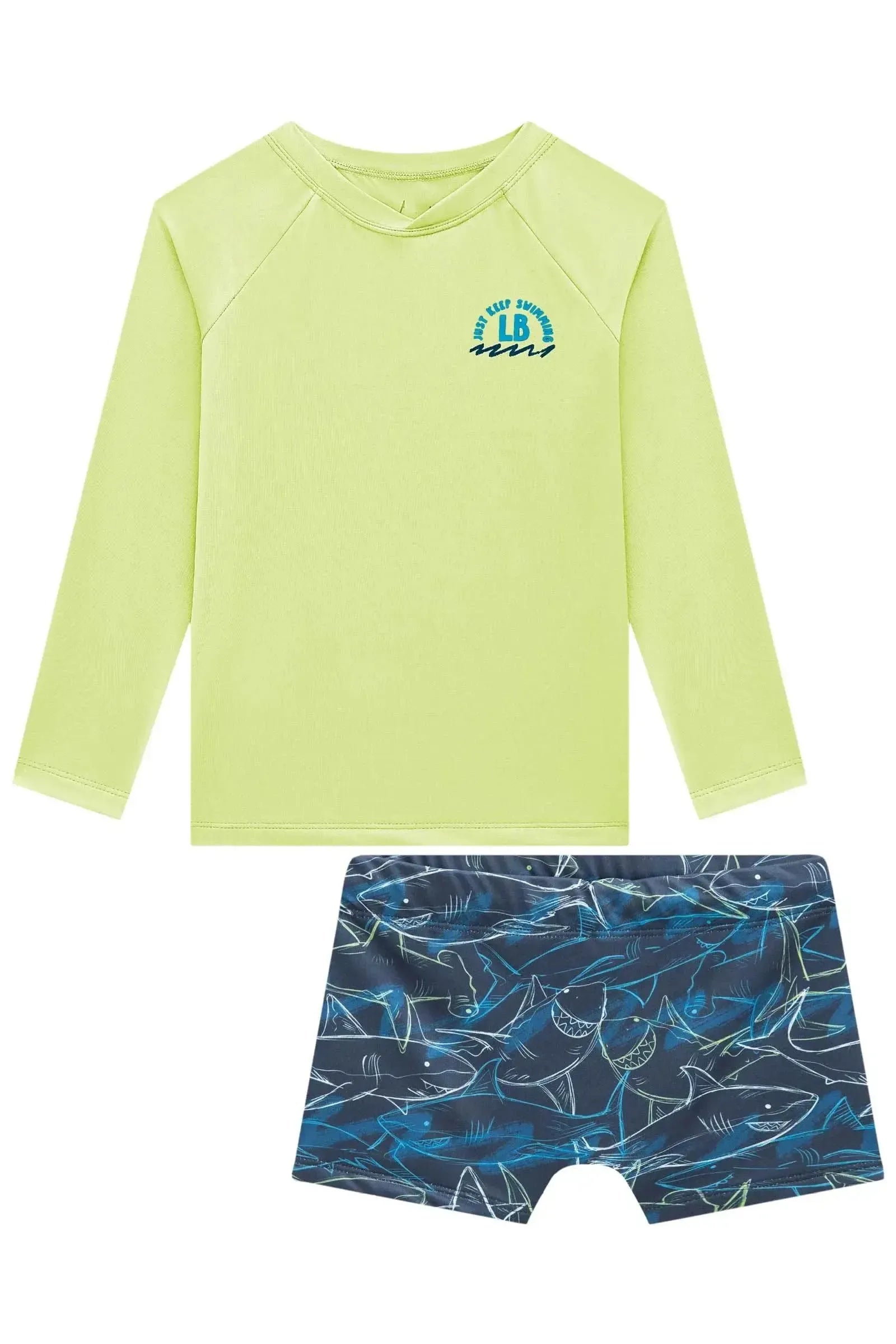 Conjunto de Camiseta e Sunga em Malha UV Dry com Proteção UV50+ 96108 LucBoo Infantil Menino