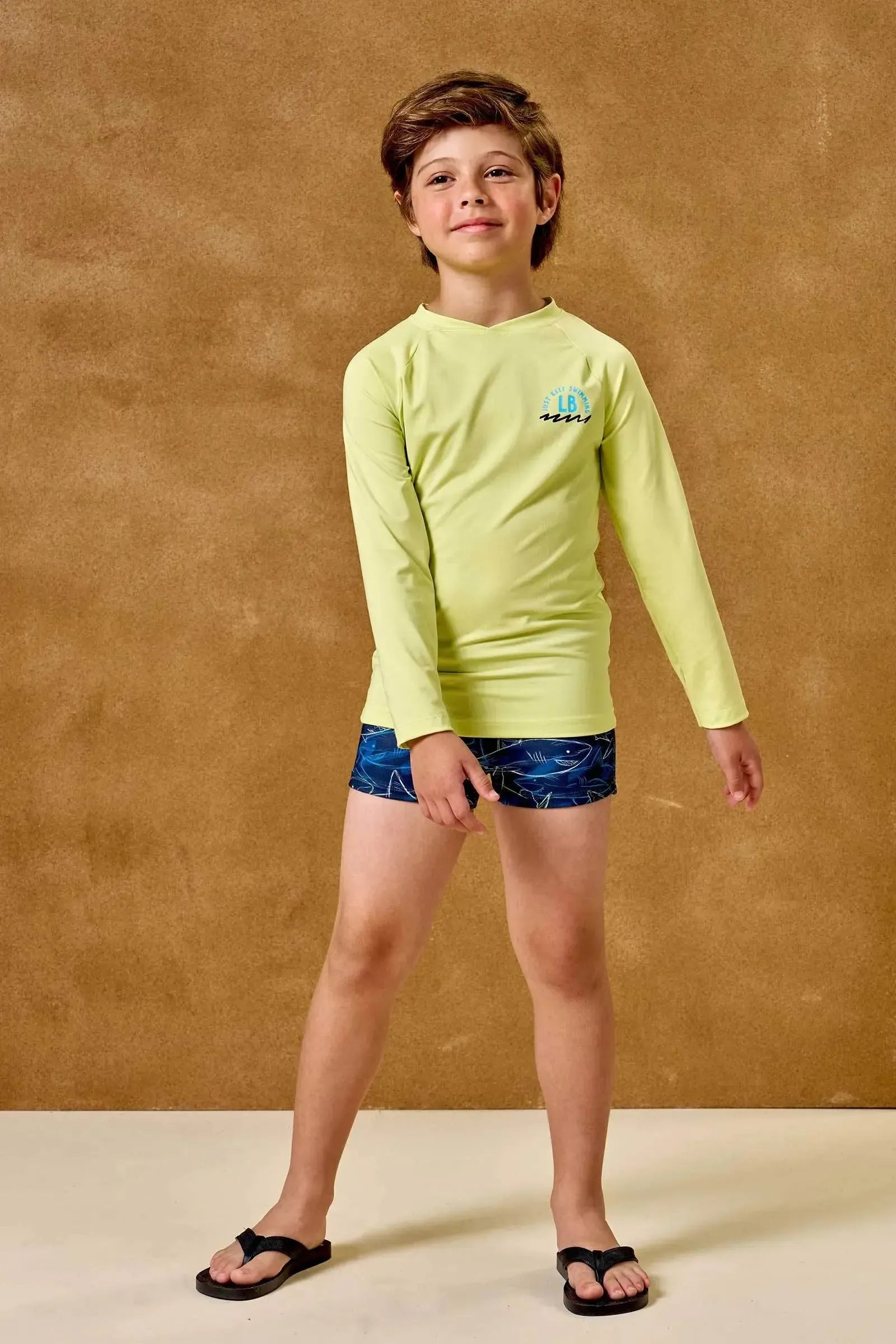 Conjunto de Camiseta e Sunga em Malha UV Dry com Proteção UV50+ 96108 LucBoo Infantil Menino
