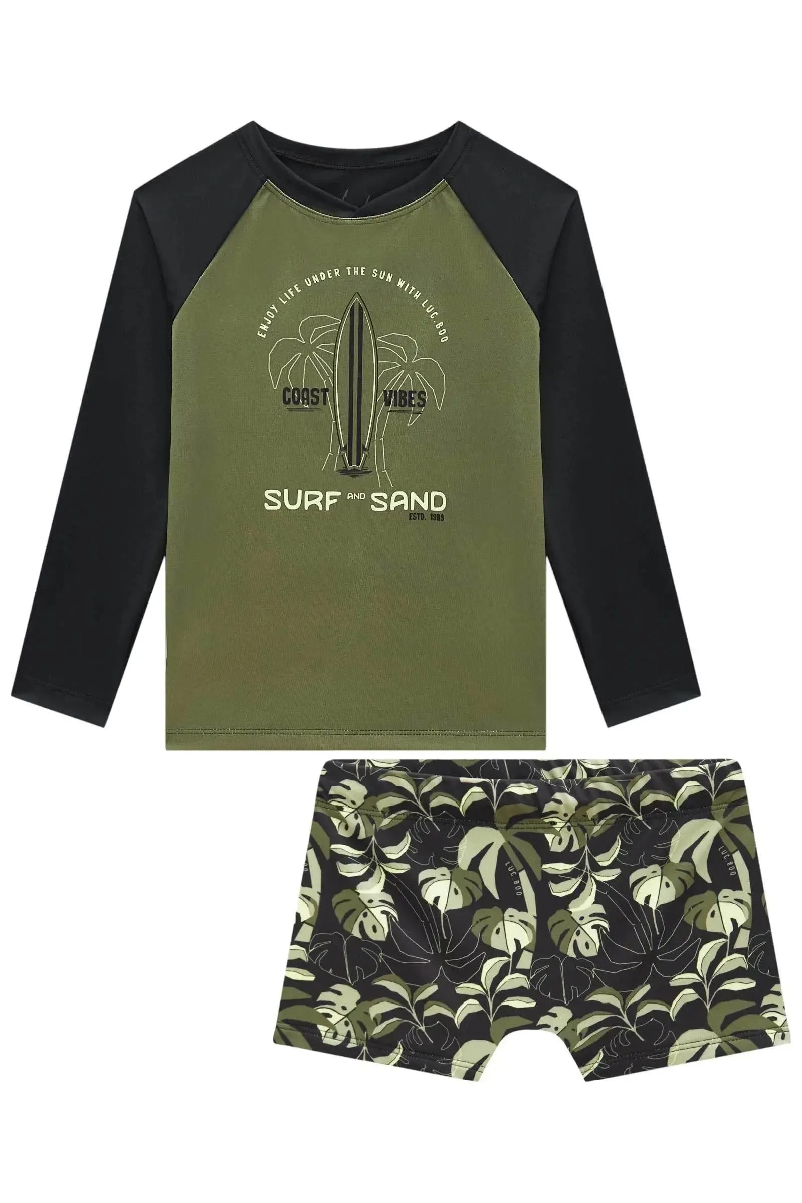 Conjunto de Camiseta e Sunga em Malha UV Dry com Proteção UV50+ 96117 LucBoo Infantil Menino