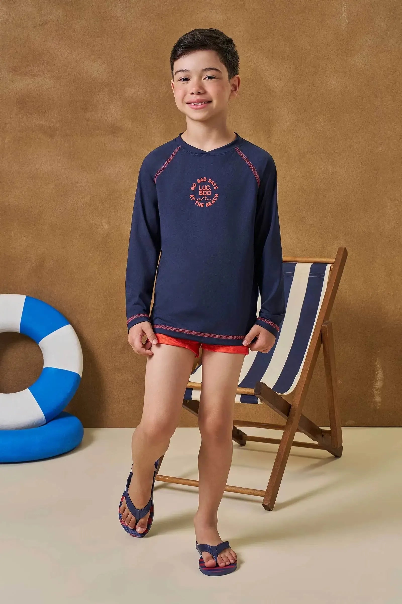 Conjunto de Camiseta e Sunga em Malha UV Dry com Proteção UV50+ 96125 LucBoo Infantil Menino