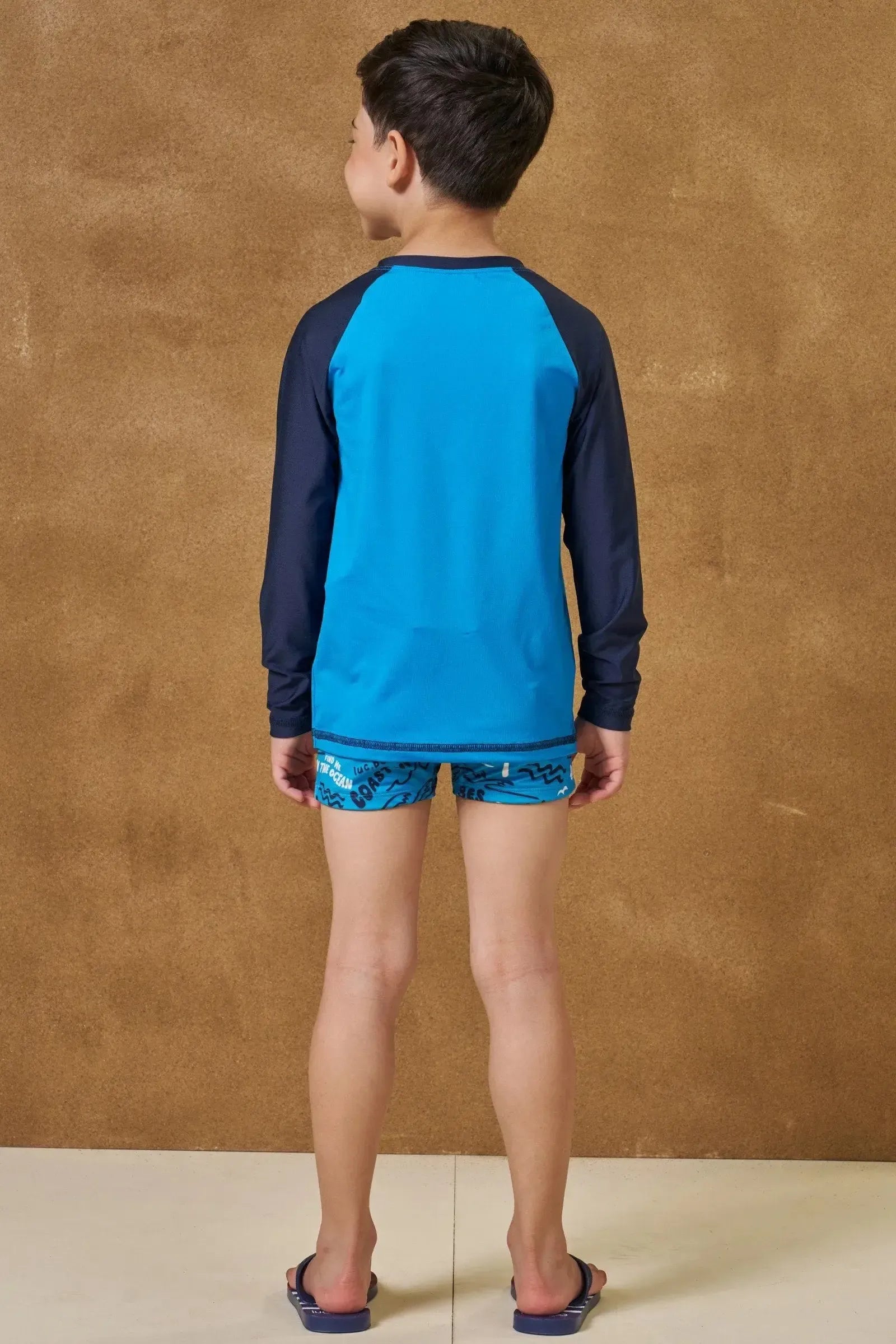 Conjunto de Camiseta e Sunga em Malha UV Dry com Proteção UV50+ 96170 LucBoo Infantil Menino